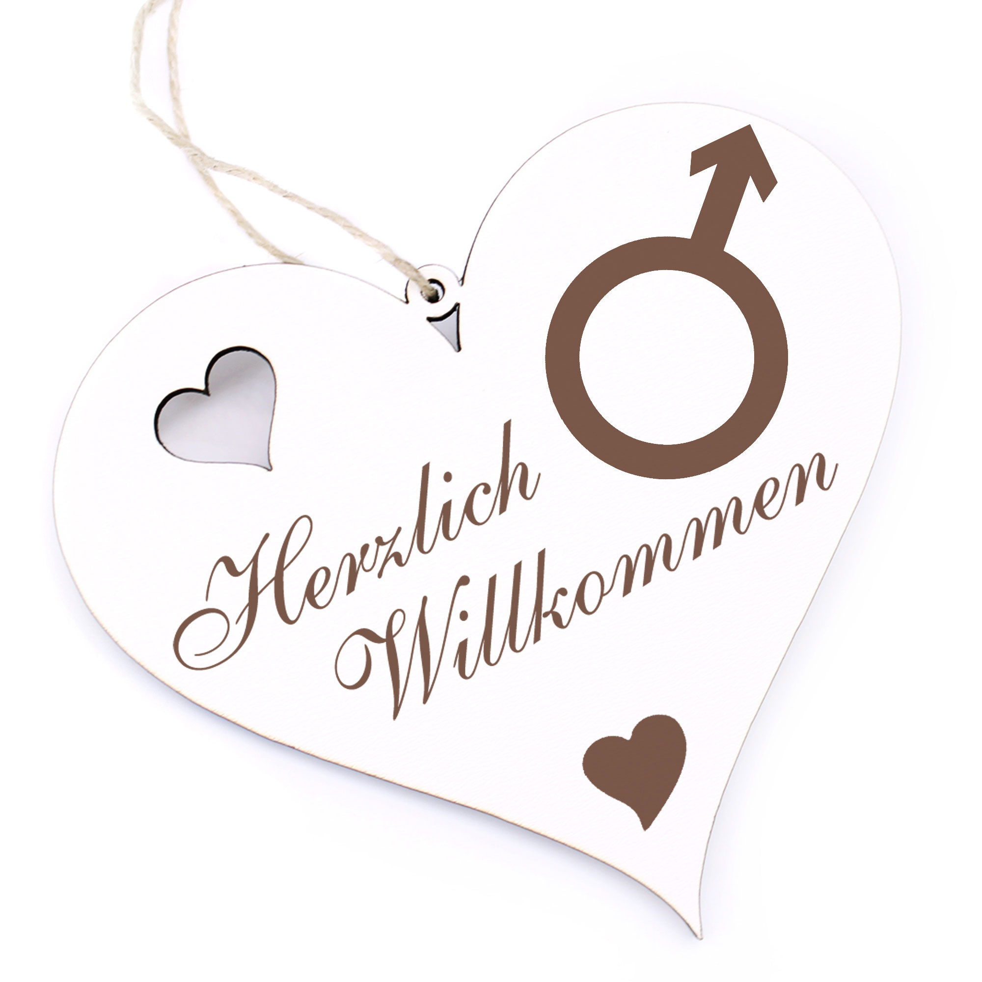 Herzlich Willkommen Schild - Mann Symbol - Deko Herz Holz