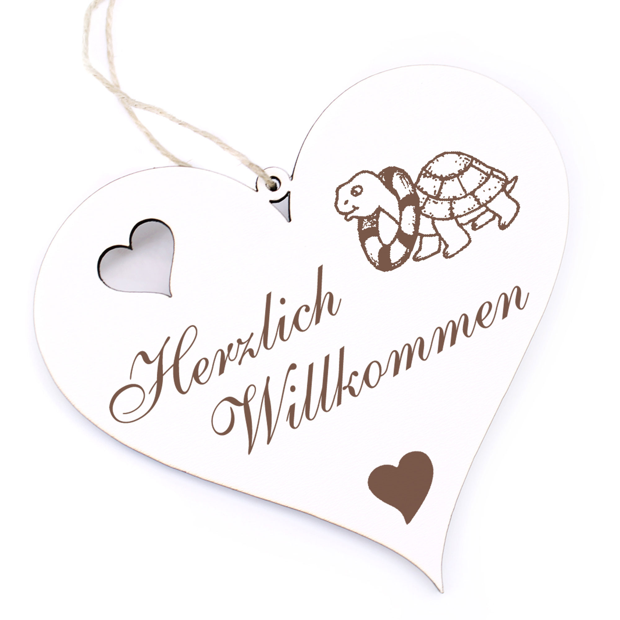 Herzlich Willkommen Schild - Schildkröte mit Schwimmreifen - Deko Herz Holz