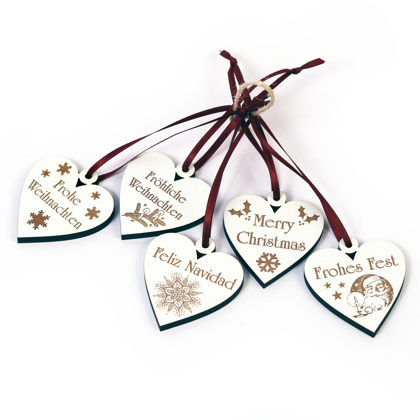 Weihnachtliche Herzen zum Anhängen - 5 Stück - Set 1