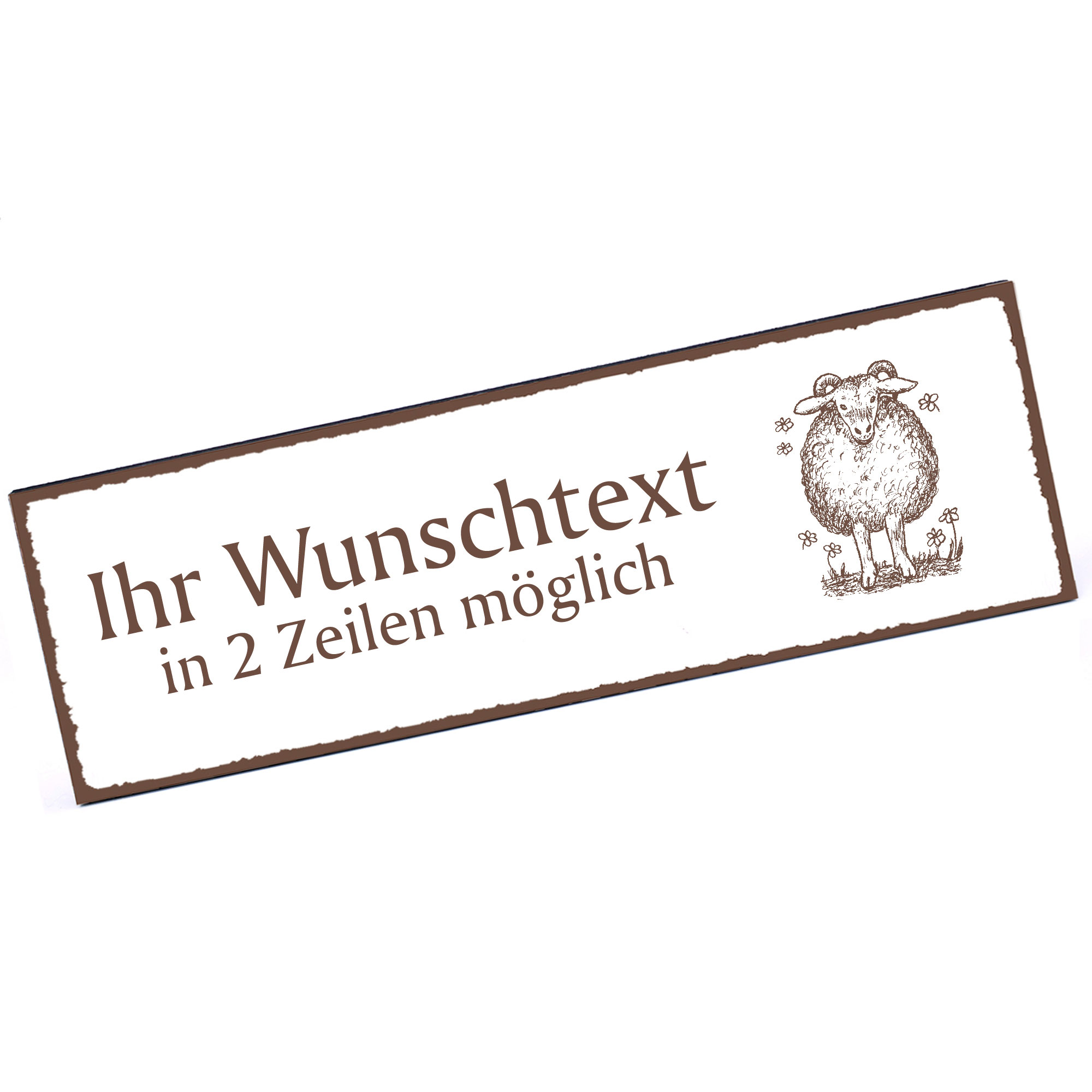 Türschild Schaf mit Blume  Namensschild personalisiert mit Gravur - 150mm x 50mm - selbstklebend
