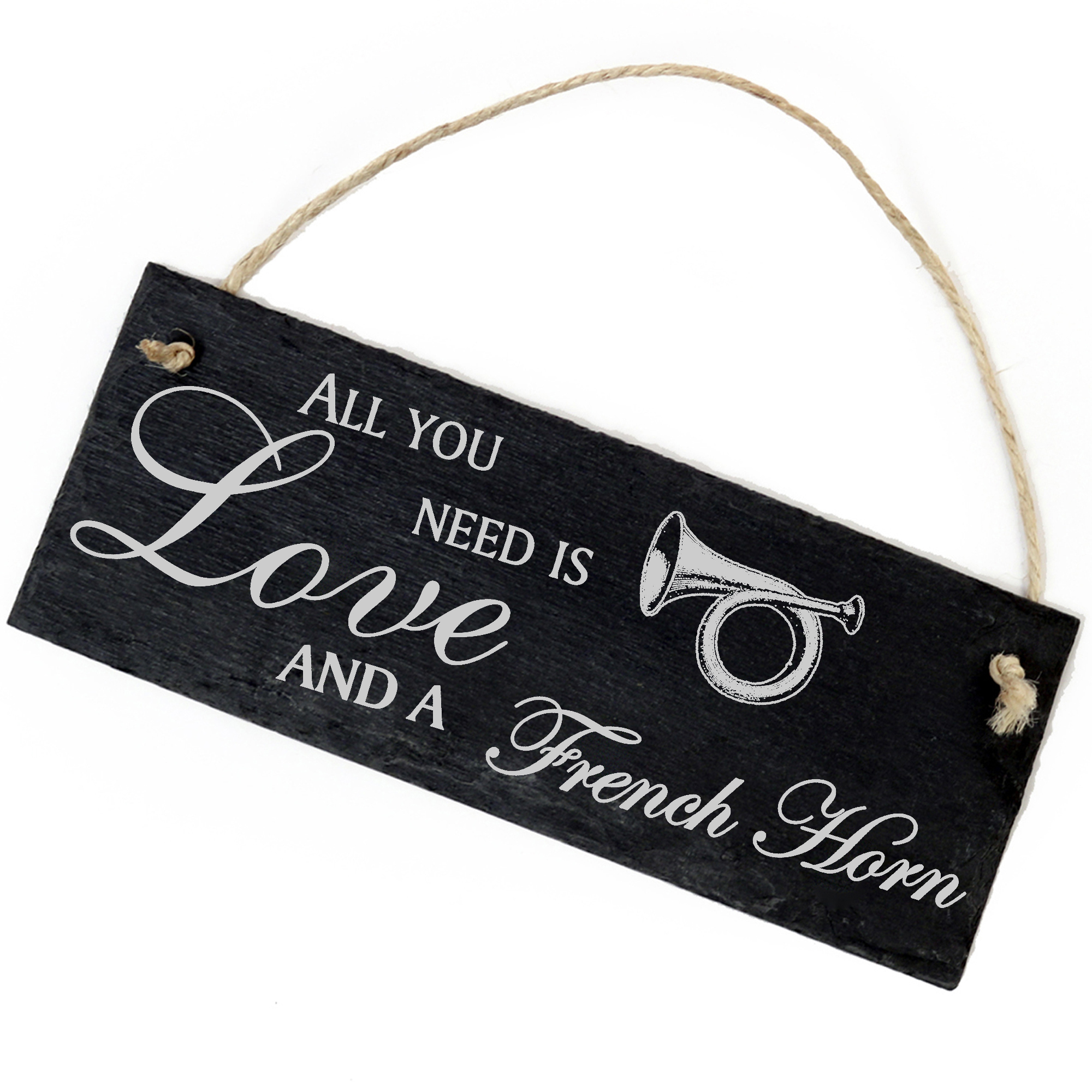 Schiefertafel Deko Waldhorn Schild 22 x 8 cm - All you need is Love and a French Horn