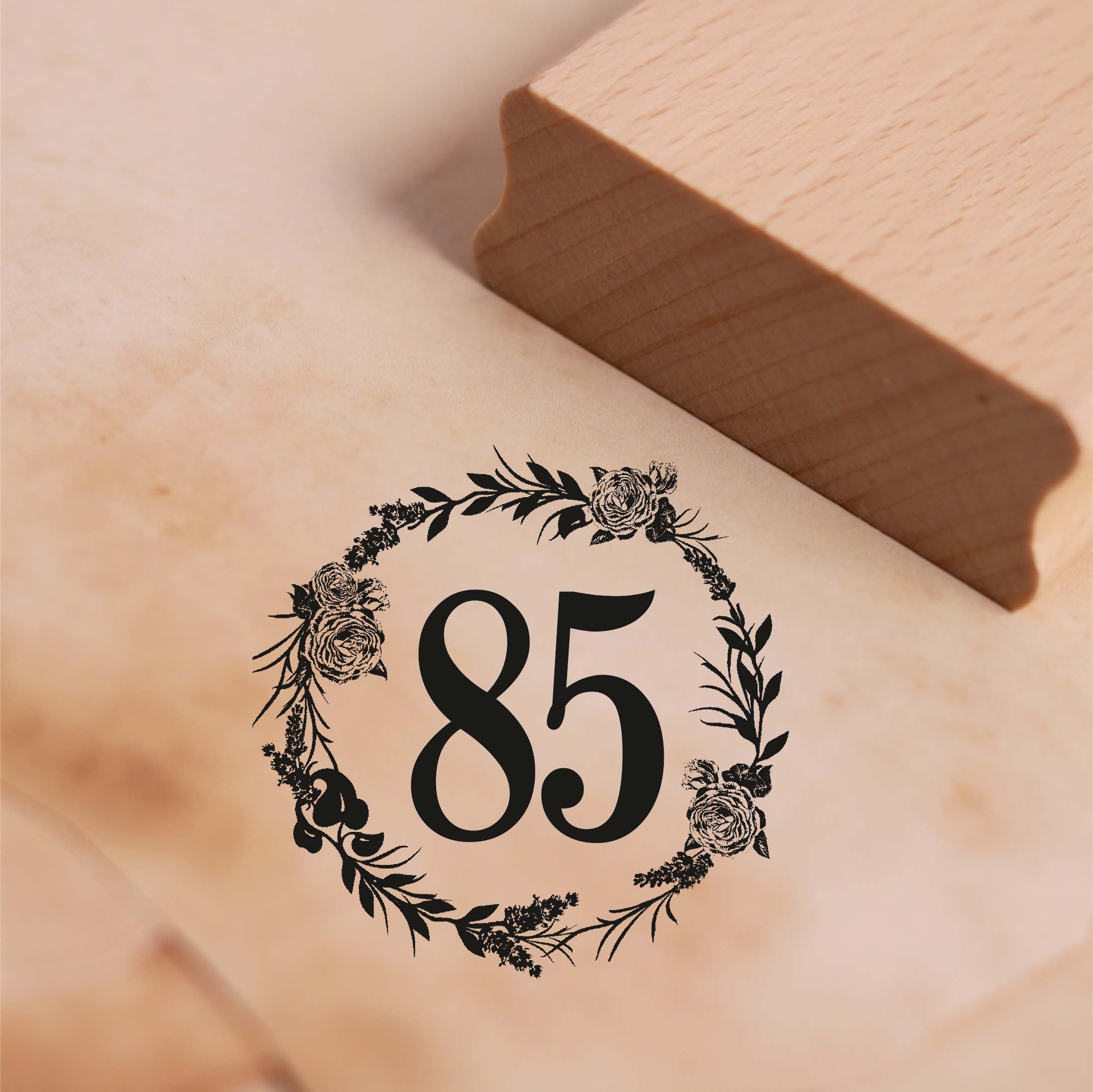 Motivstempel Jubiläum 85 Jahre Geburtstag Vintage Kranz Rosen Stempel 48 x 48 mm