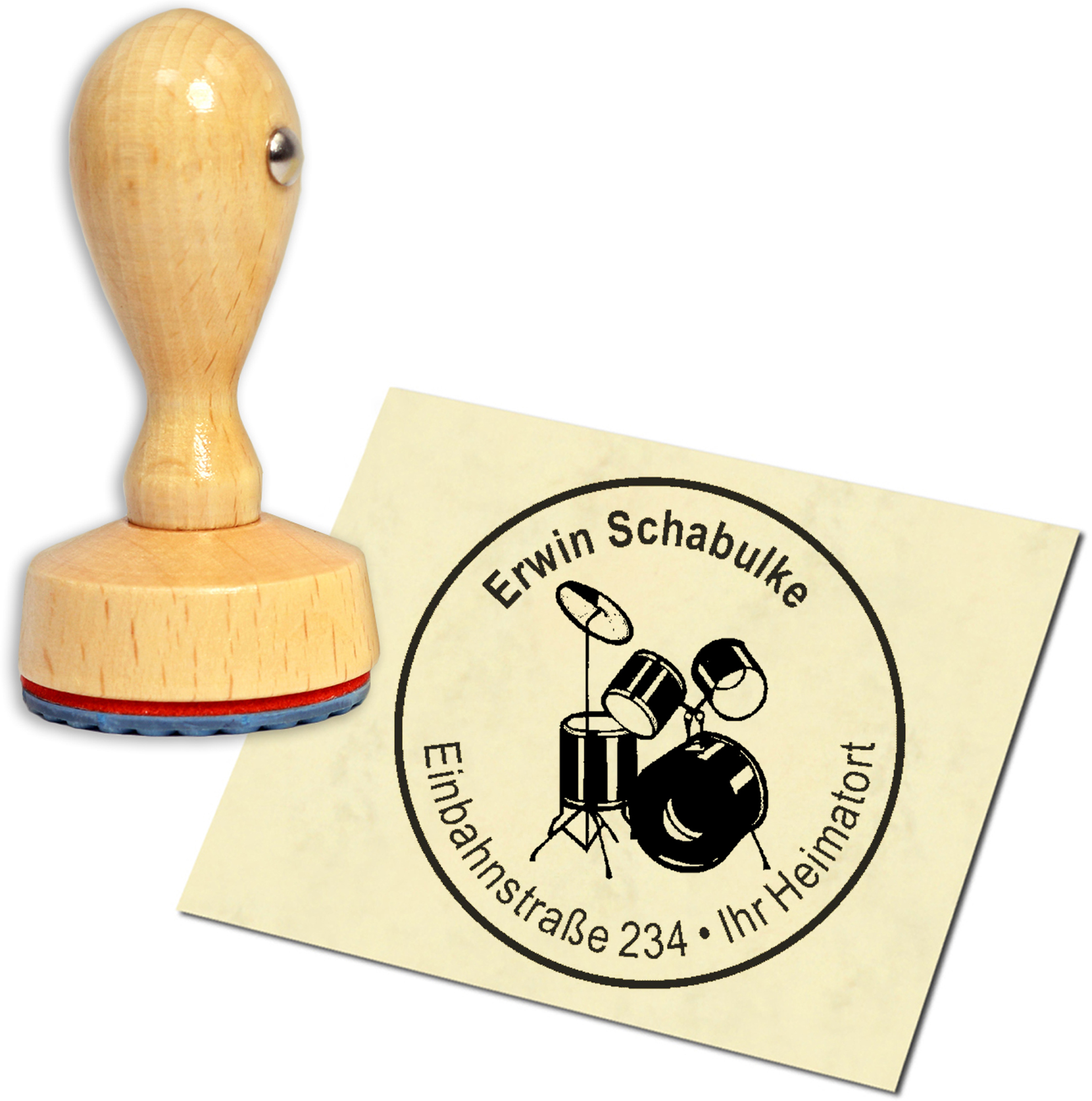 Stempel Adressstempel Holzstempel - Schlagzeug - rund 40mm