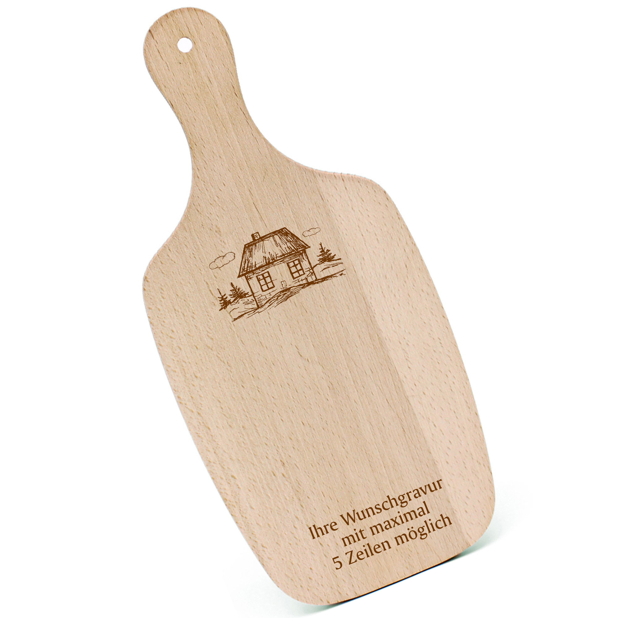 Schneidebrett Frühstücksbrettchen - Haus - mit Griff 330x150mm