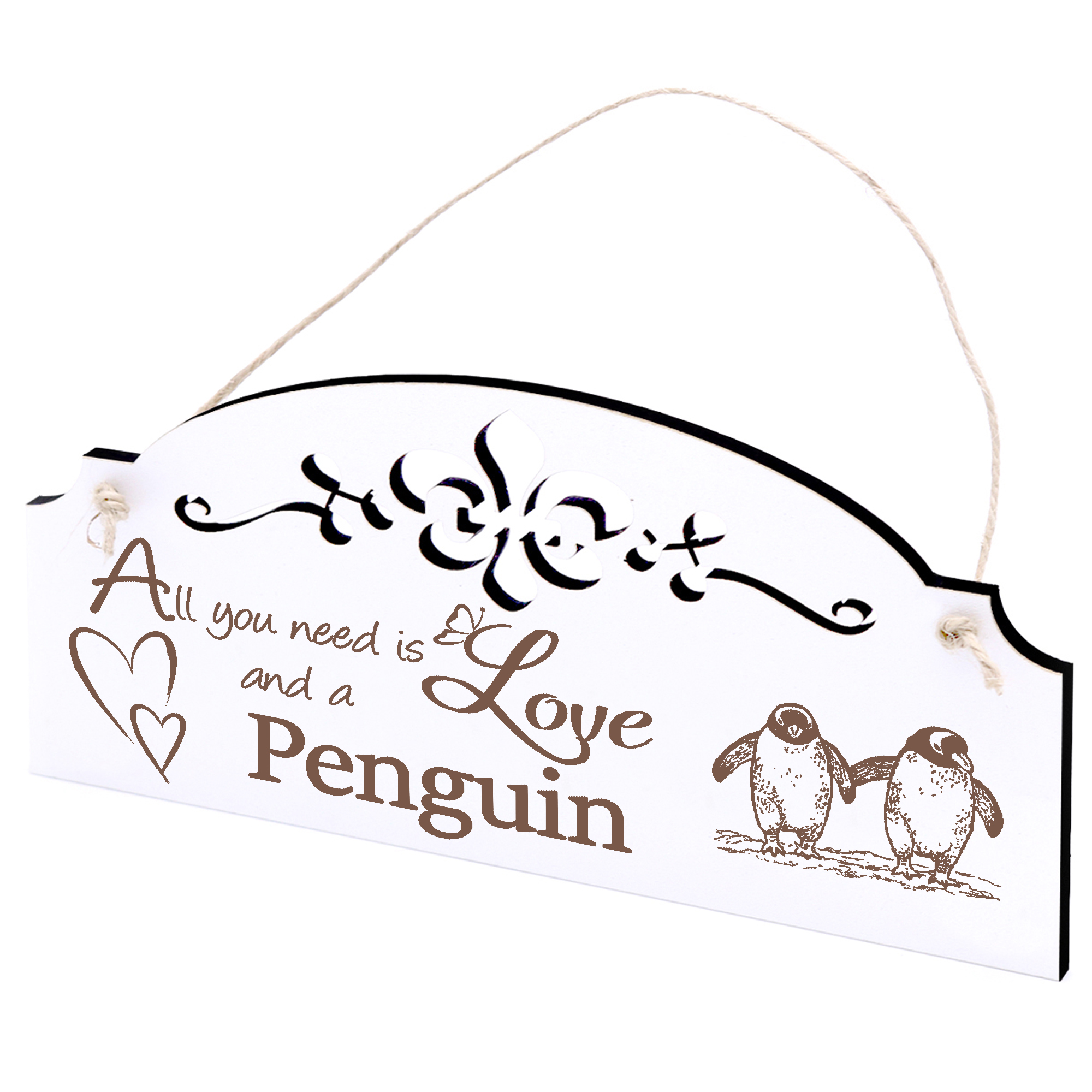 Schild Pinguinpaar Deko 20x10cm - All you need is Love and a Penguin - Holz