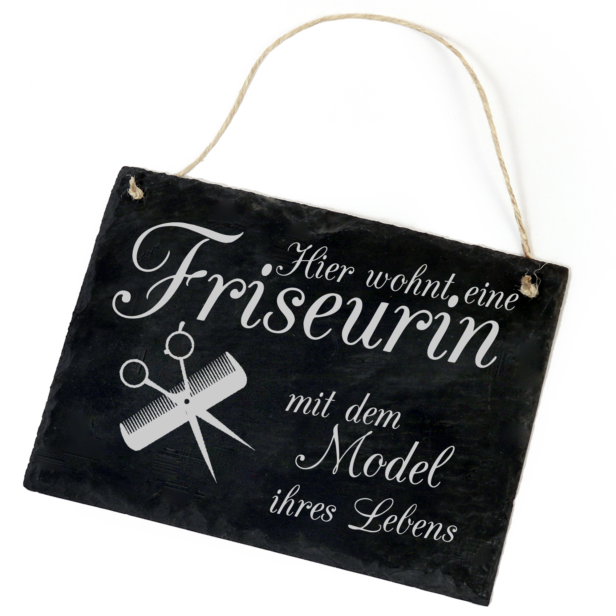 Türschild Schild Friseurin - Hier wohnt eine Friseurin - 22x16cm aus Schiefer