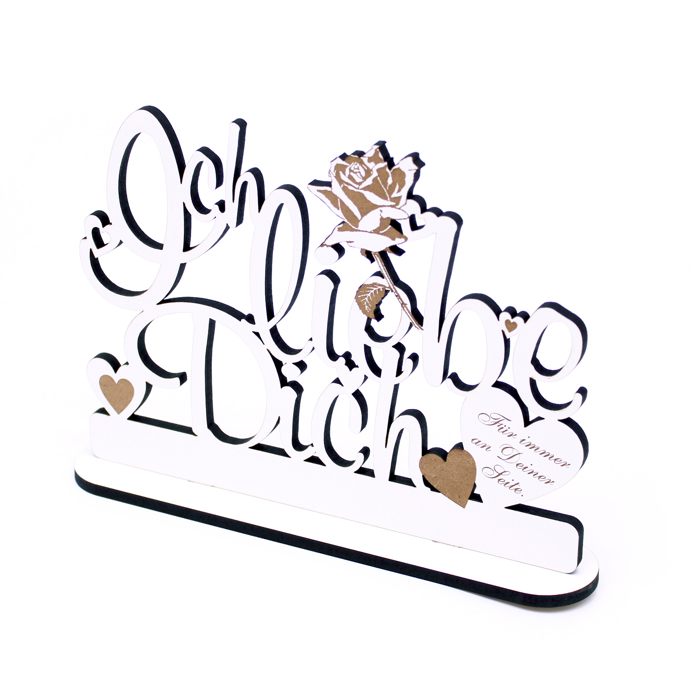 Schild Ich liebe dich - Für immer an deiner Seite - zum Hinstellen - Rose Herzen