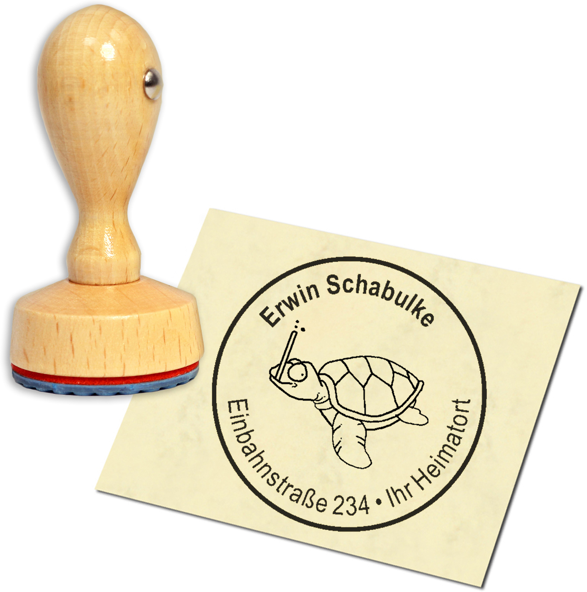 Stempel Adressstempel Holzstempel - Schildkröte mit Schnorchel - rund 40mm