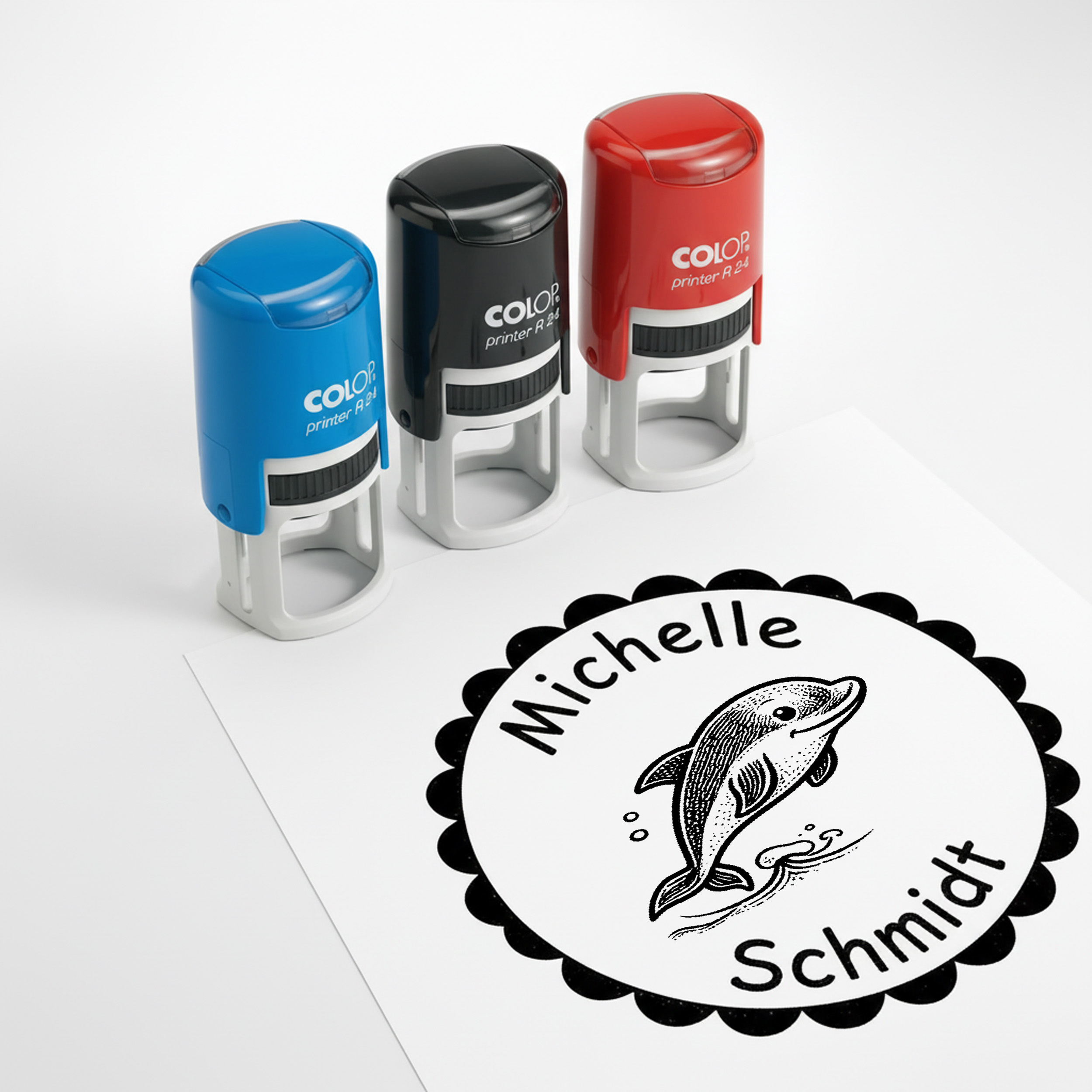 Kinder Namensstempel Delfin personalisiert – 24mm – Namensstempel für Schule & Grundschule – Geschenk Schulanfang Einschulung