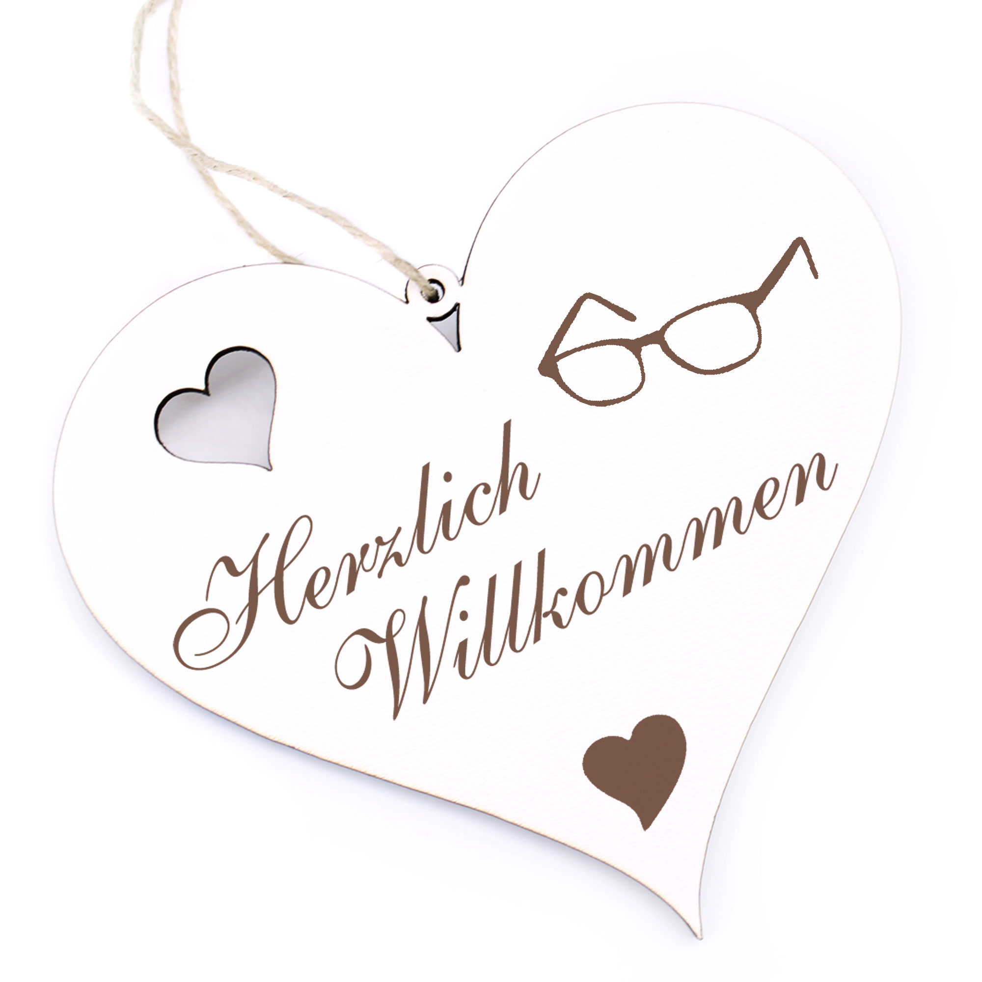 Herzlich Willkommen Schild - Brille - Deko Herz Holz