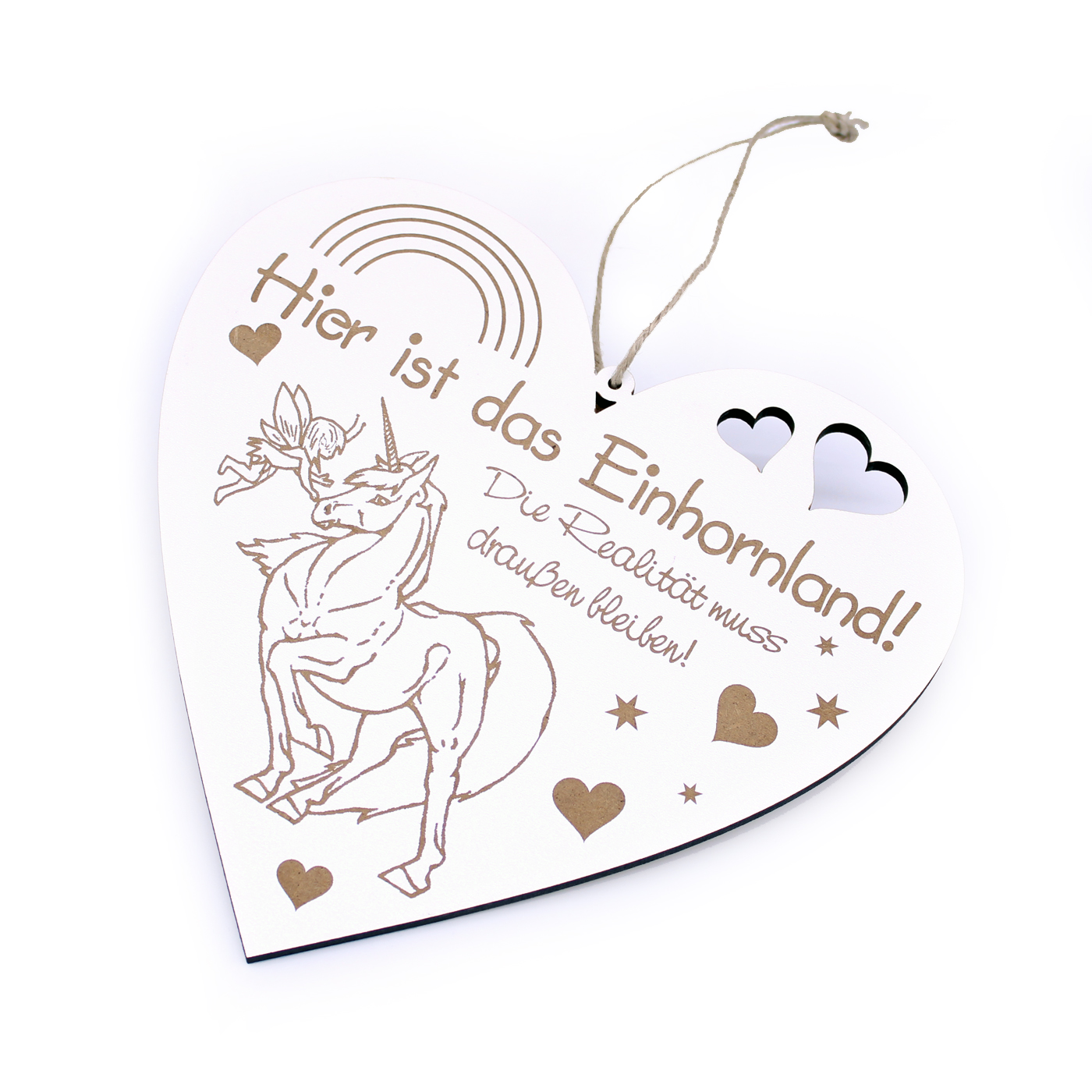 Herz Schild Hier ist das Einhornland - die Realität muss draußen bleiben - Türschild 20 x 19 cm