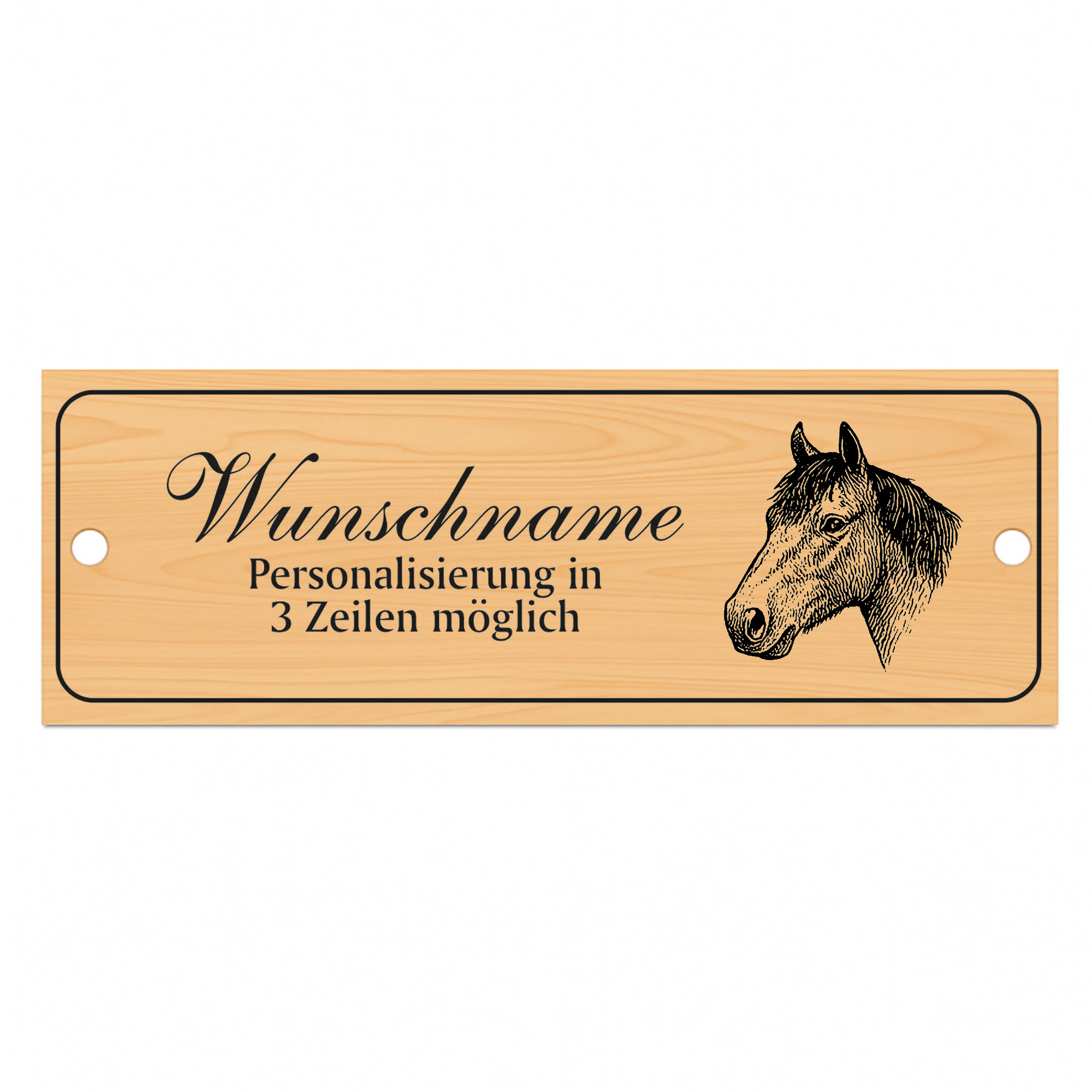 Stallschild Mustang personalisierbar mit Wunschtext – Stalltafel Pferdeschild Pferdebox Holzoptik - 20×7,5 cm