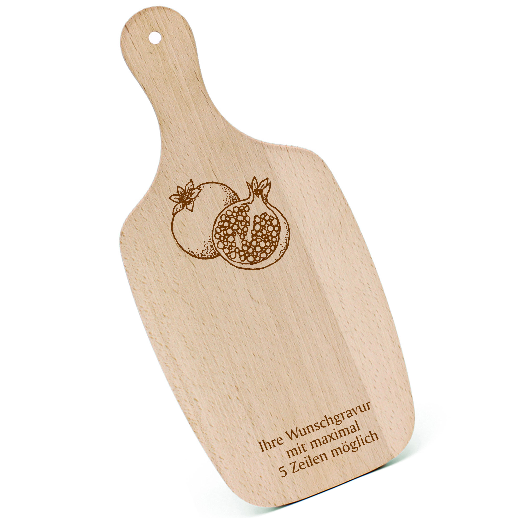 Schneidebrett Frühstücksbrettchen - Granatapfel - mit Griff 330x150mm