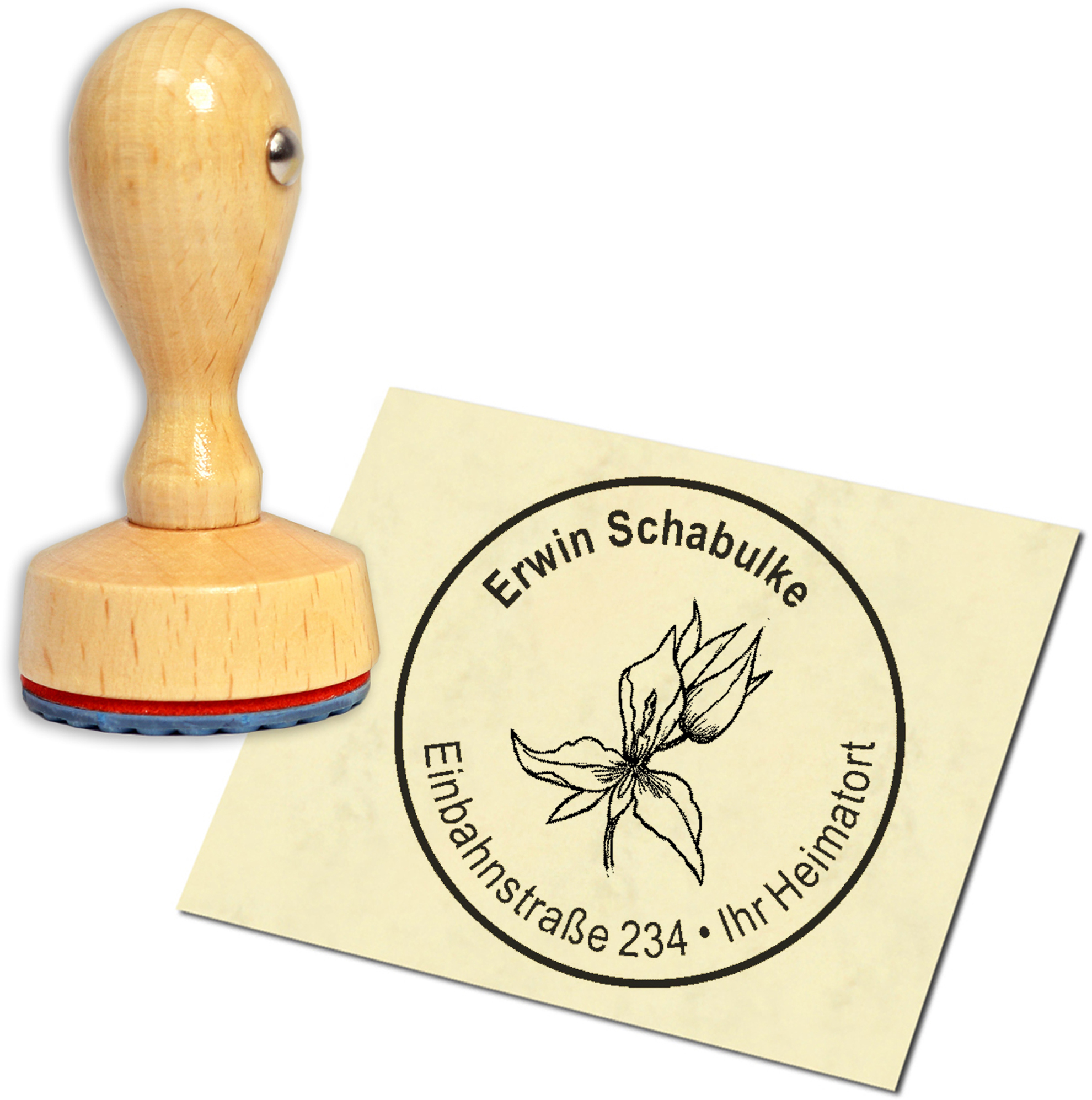 Stempel Adressstempel Holzstempel - Orchidee - rund 40mm