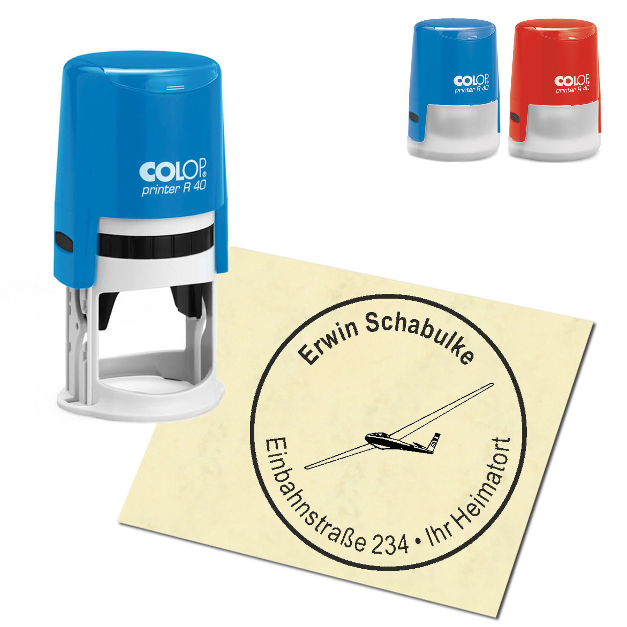 Stempel Adressstempel personalisiert - Segelflugzeug - rund &empty; 40mm
