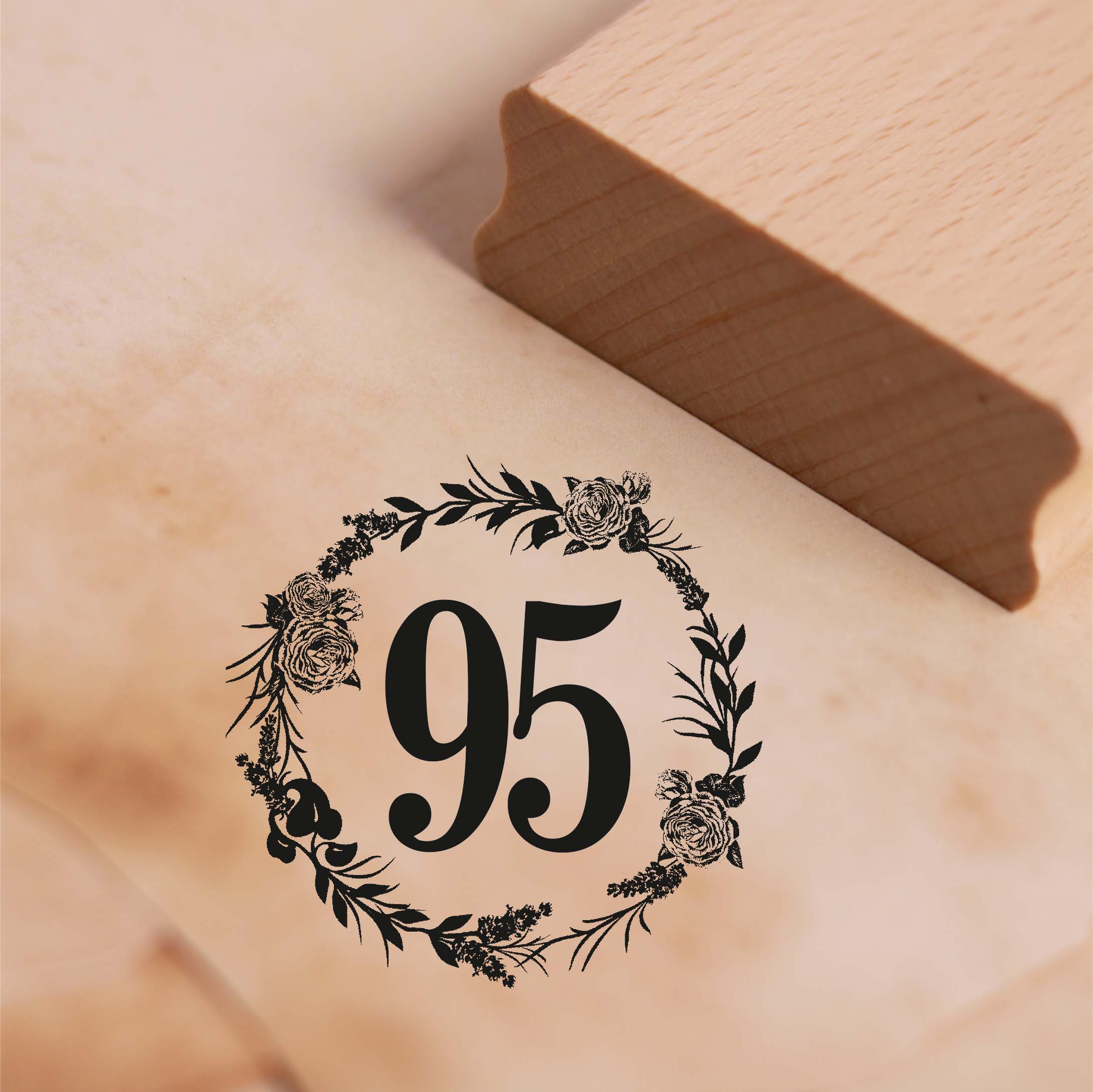 Motivstempel Jubiläum 95 Jahre Geburtstag Vintage Kranz Rosen Stempel 48 x 48 mm