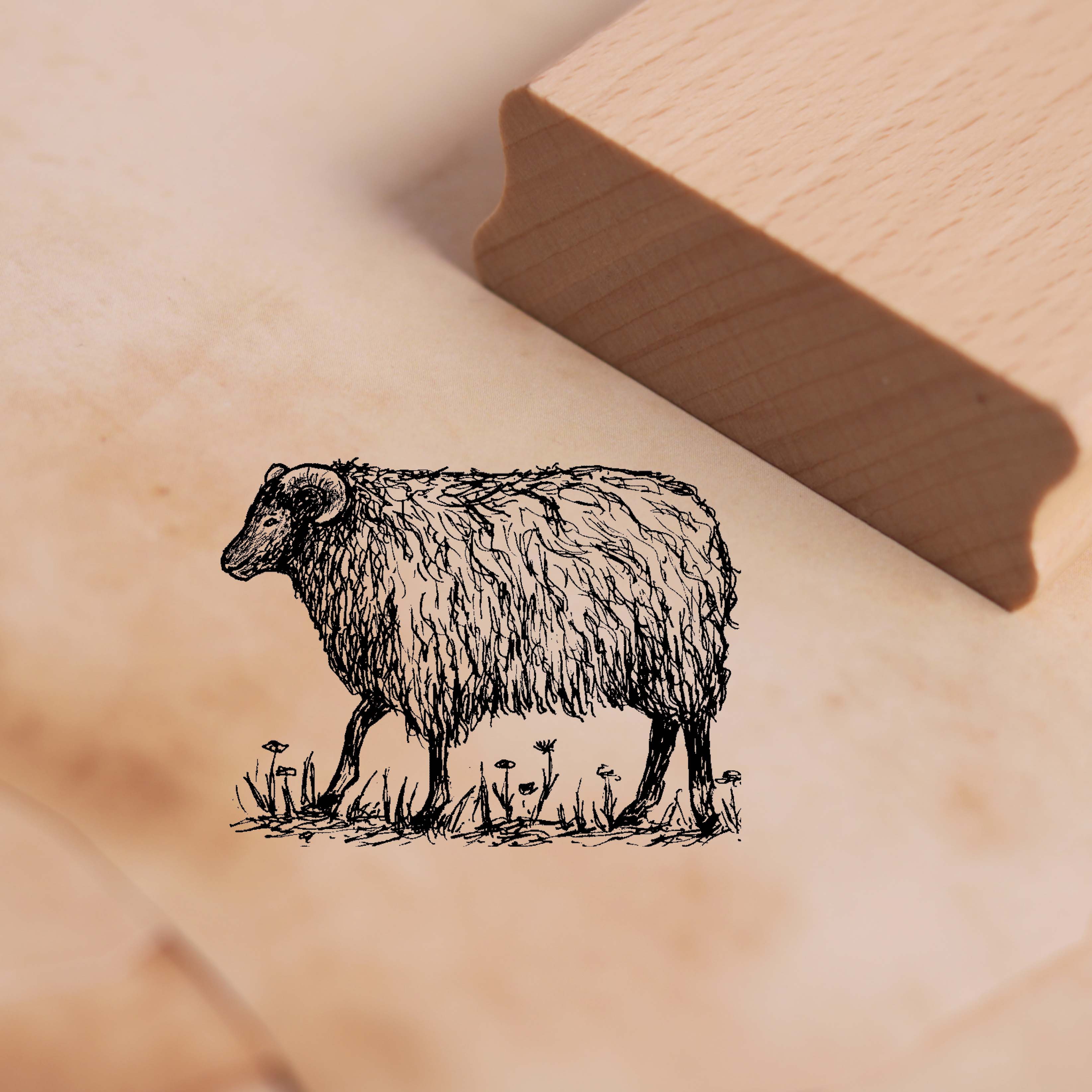 Motivstempel Heidschnucke geht - Schaf Stempel Holzstempel 48 x 36 mm