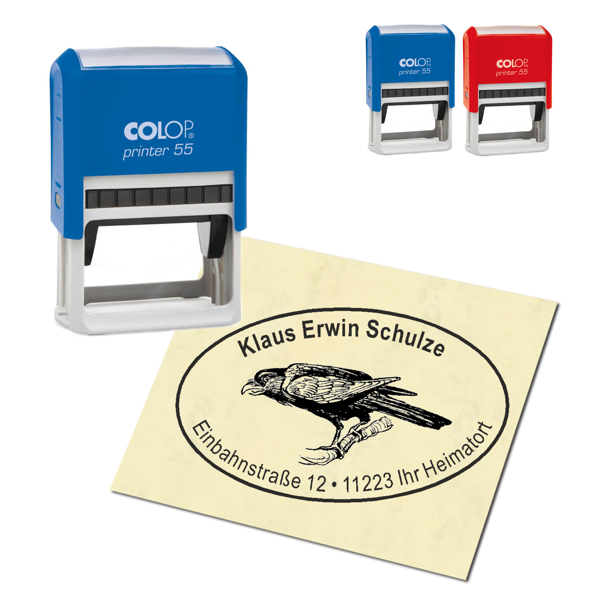 Adressstempel personalisiert Stempel - Rabe - oval 59 x 39 mm