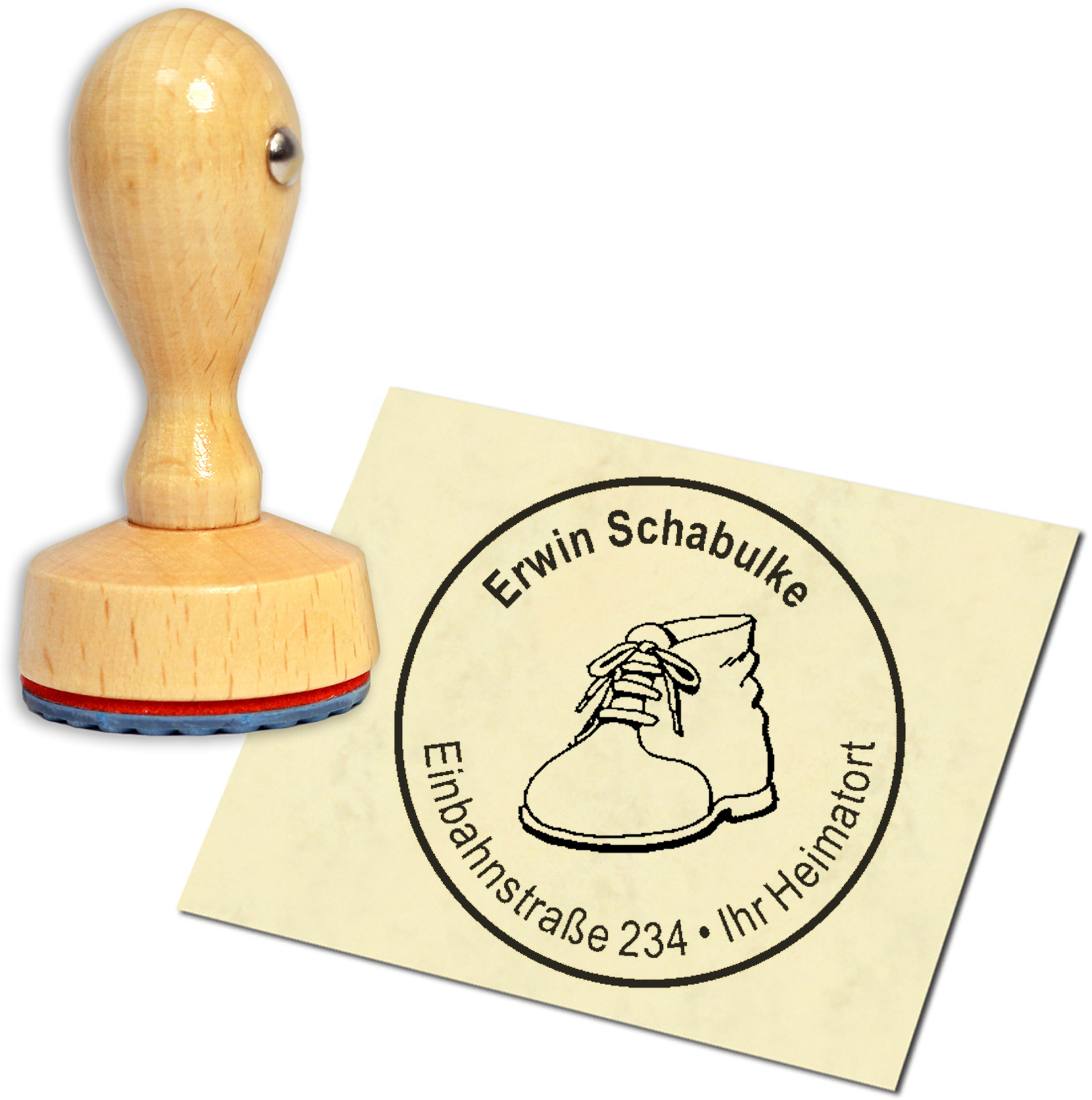 Stempel Adressstempel Holzstempel - Schuh - rund 40mm