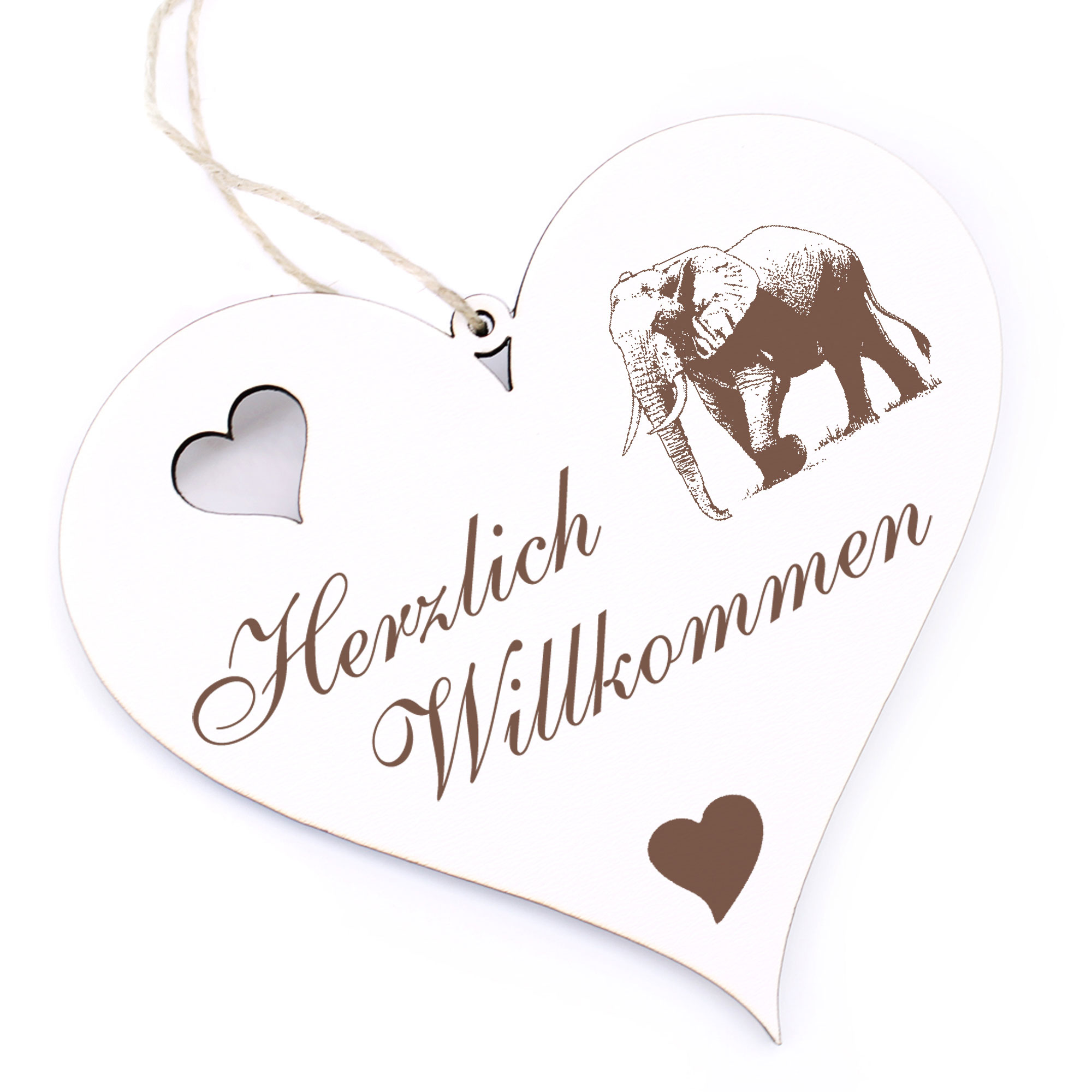 Herzlich Willkommen Schild - Elefant - Deko Herz Holz
