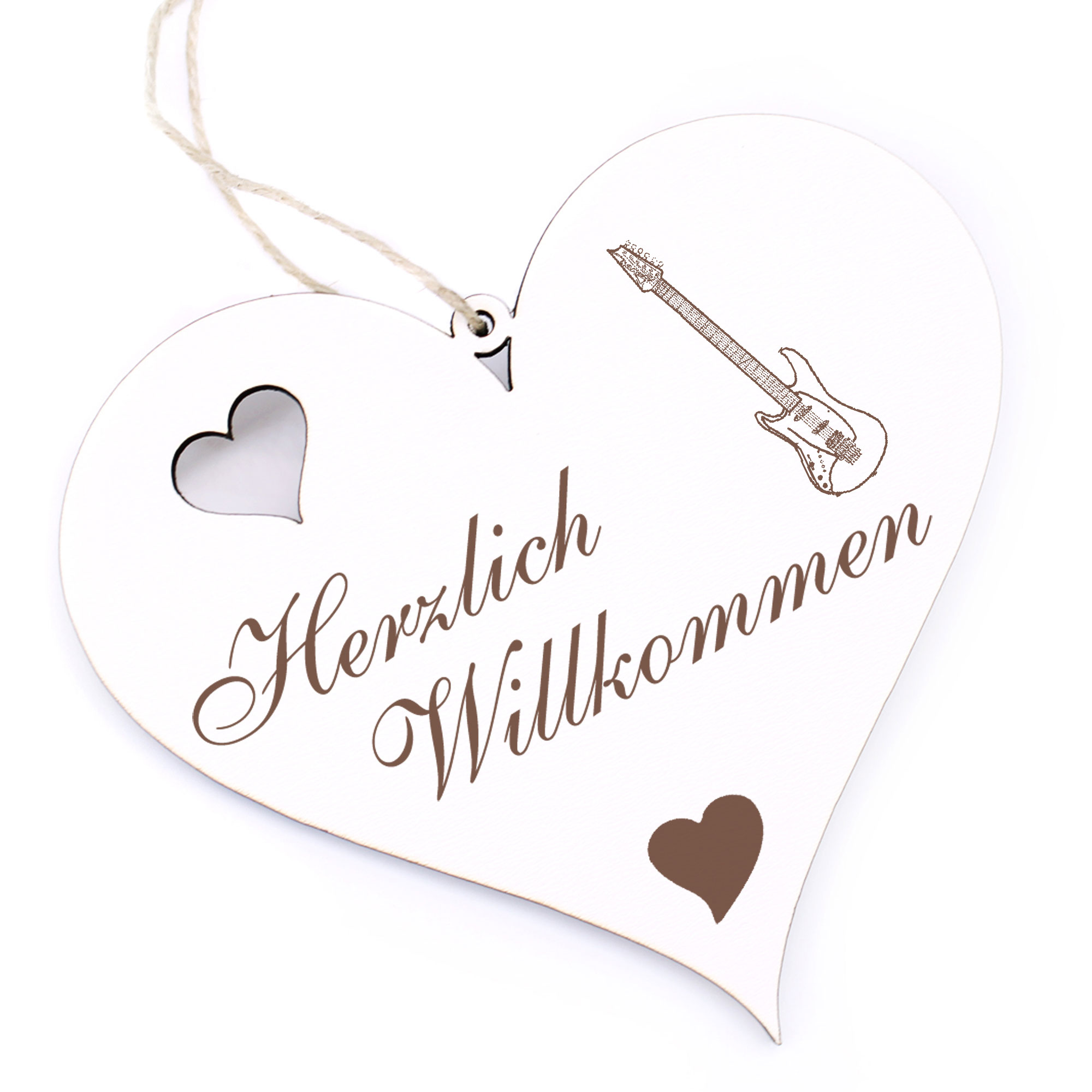 Herzlich Willkommen Schild - E-Gitarre - Deko Herz Holz