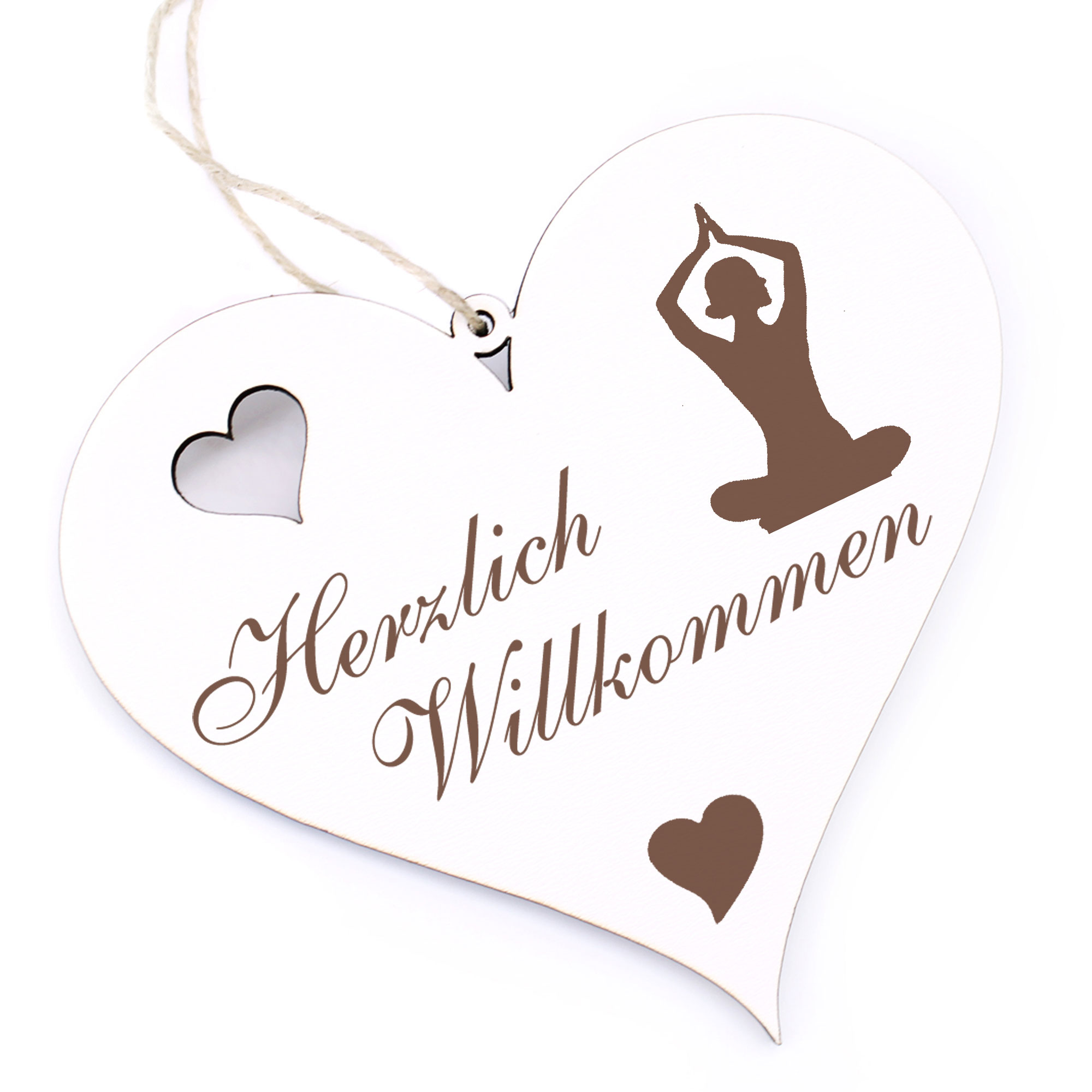 Herzlich Willkommen Schild - Yoga - Deko Herz Holz