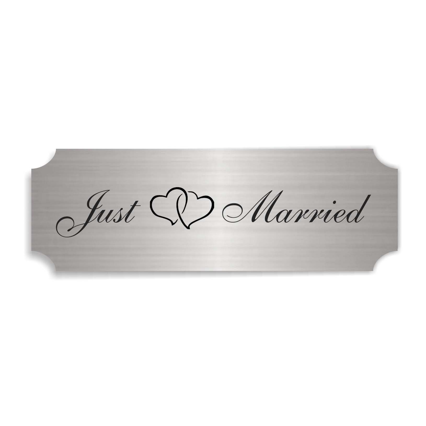 Schild « JUST MARRIED » selbstklebend - Aluminium Look - silber