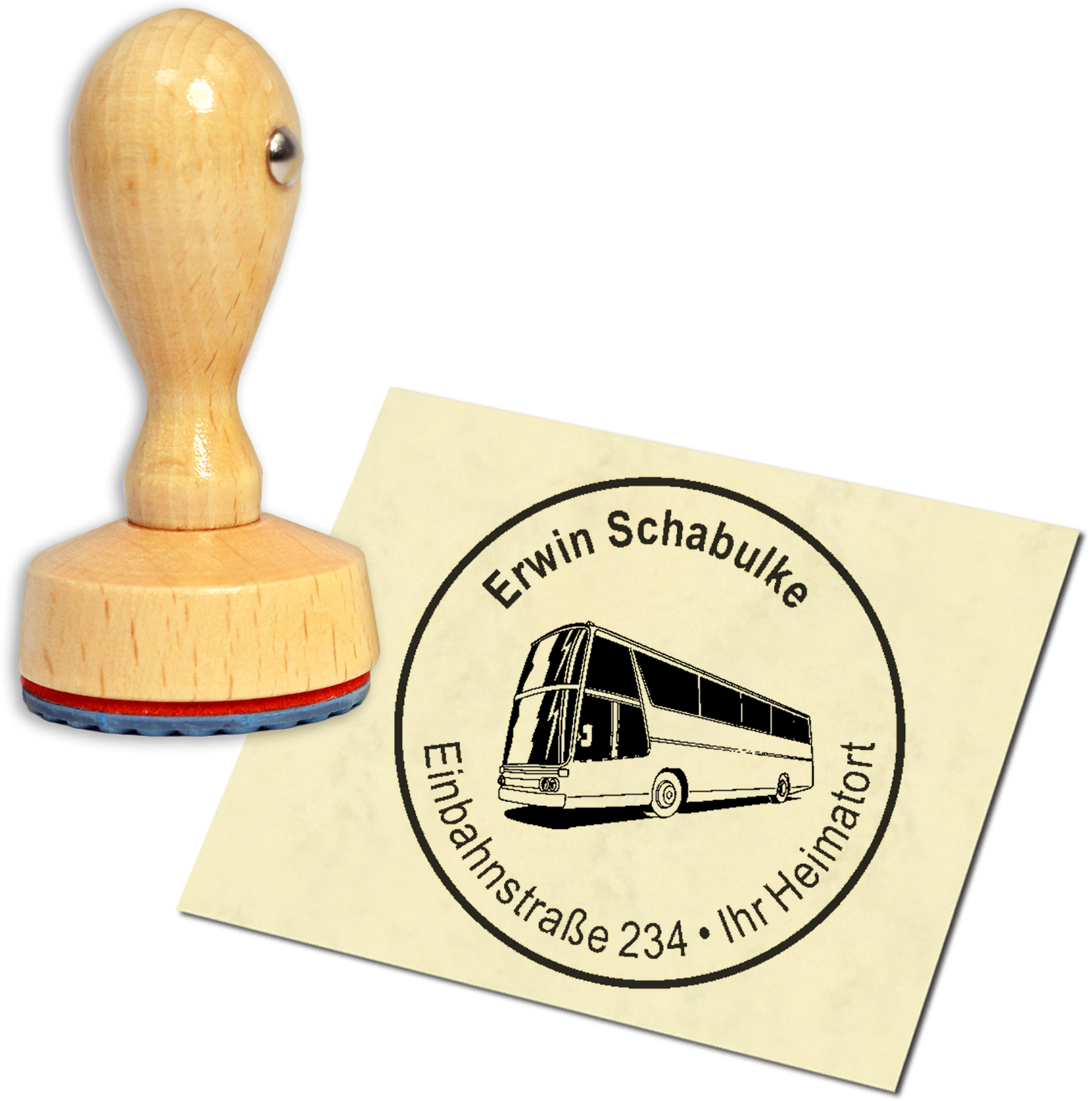 Stempel Adressstempel Holzstempel - Reisebus - rund 40mm