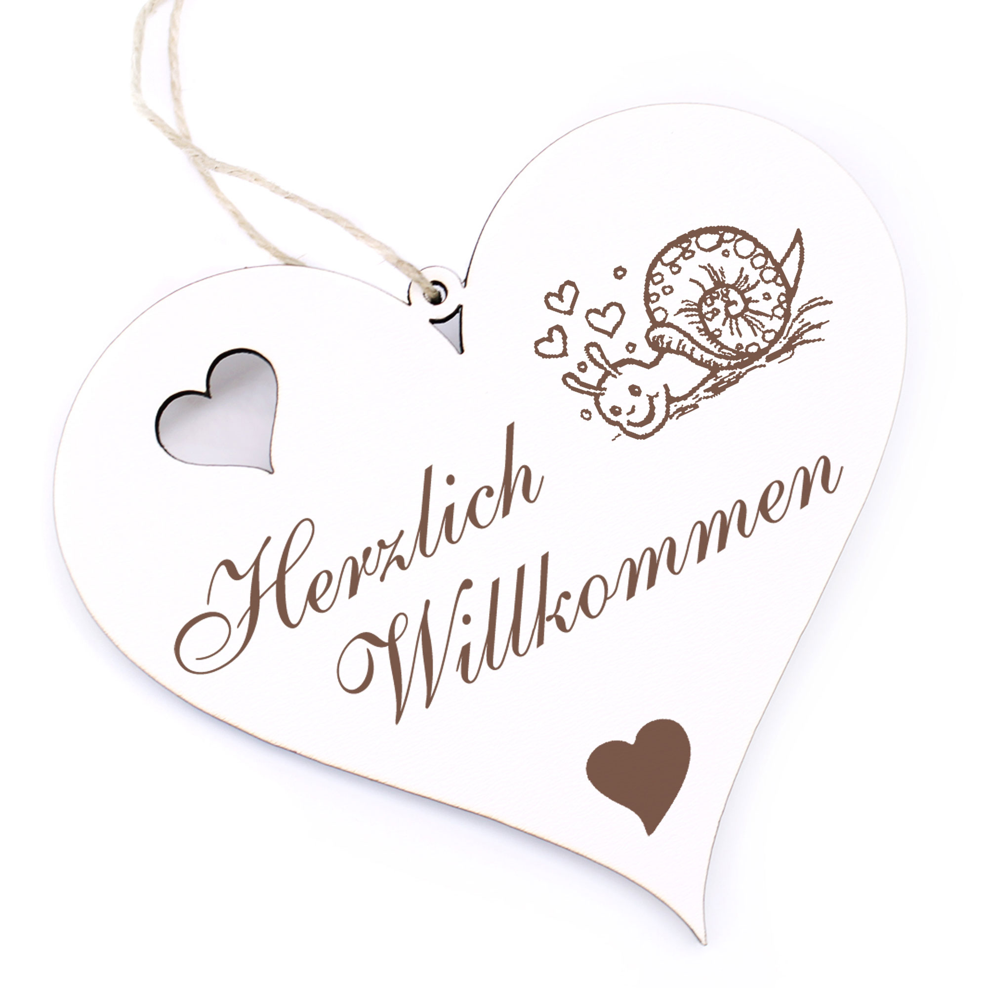 Herzlich Willkommen Schild - Schnecke mit Herzen - Deko Herz Holz