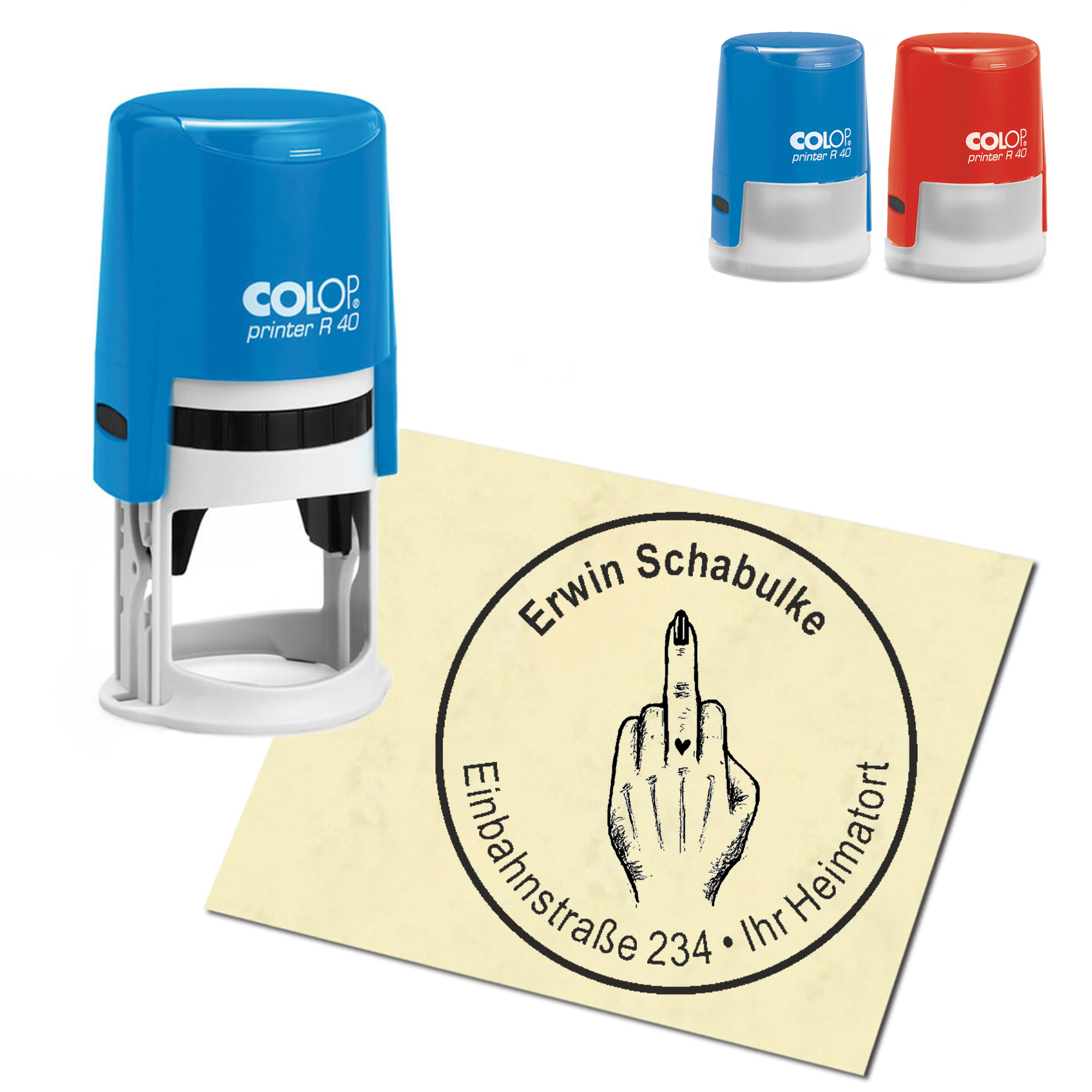 Stempel Adressstempel personalisiert - Stinkefinger Frau - rund &empty; 40mm