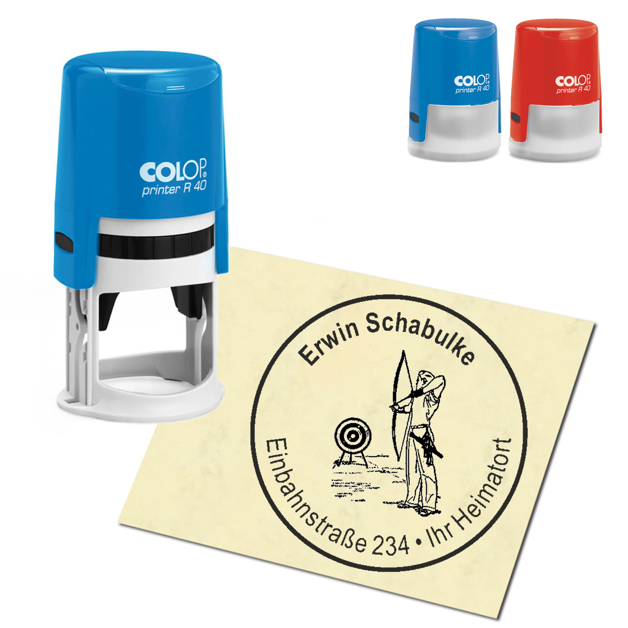 Stempel Adressstempel personalisiert - Bogenschießen - rund &empty; 40mm
