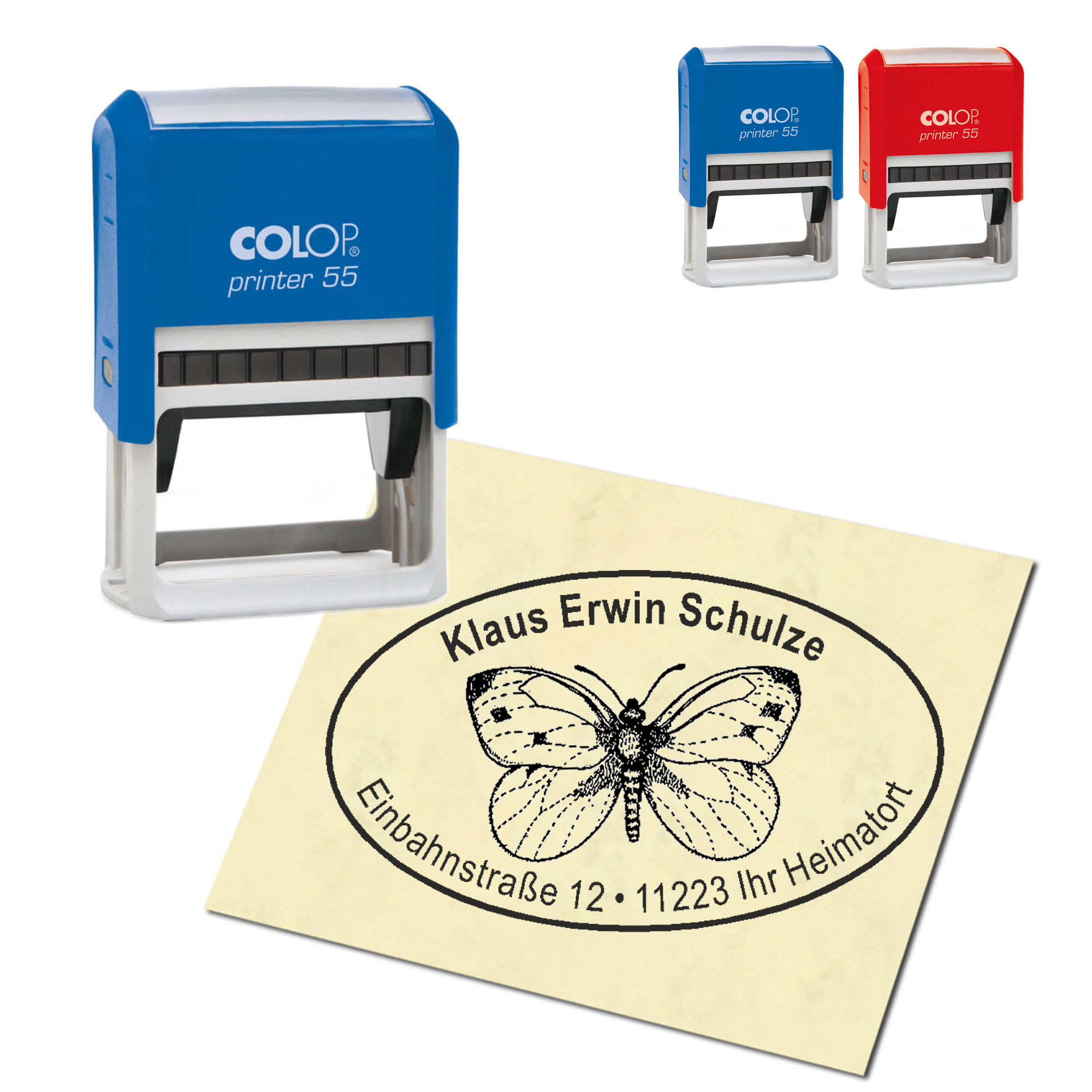 Adressstempel personalisiert Stempel - Schmetterling - oval 59 x 39 mm