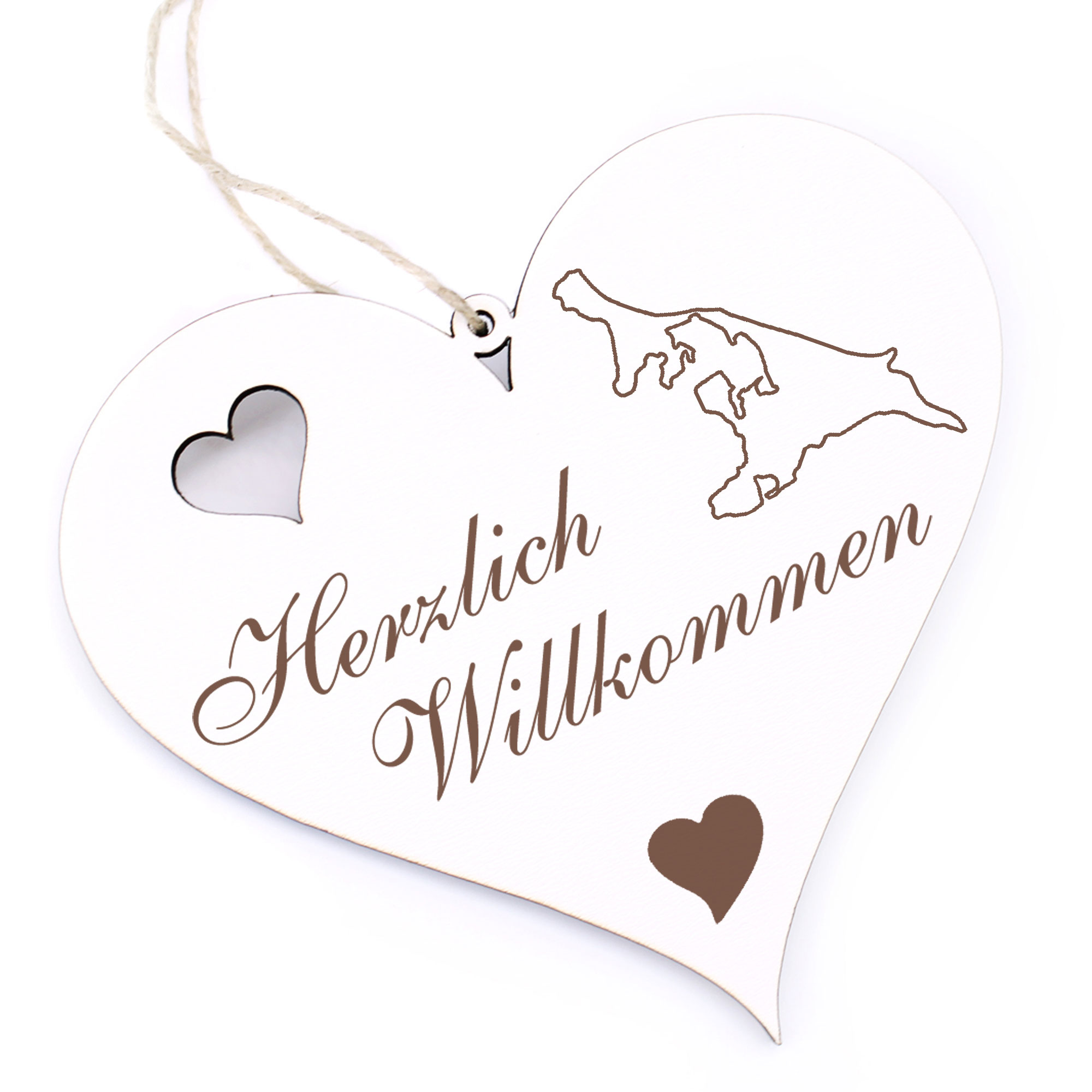 Herzlich Willkommen Schild - Insel Usedom - Deko Herz Holz
