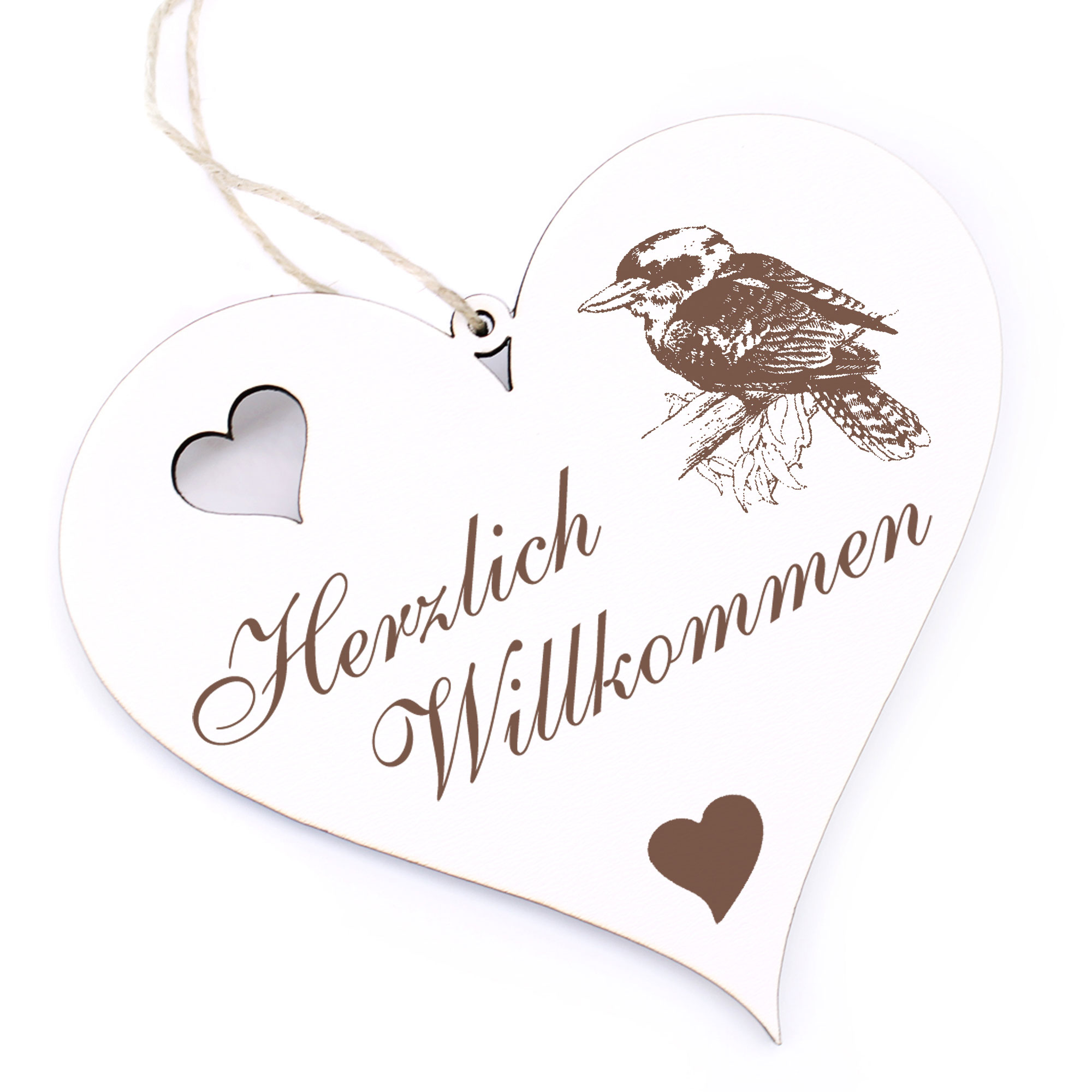 Herzlich Willkommen Schild - Kookaburra Jägerliest - Deko Herz Holz