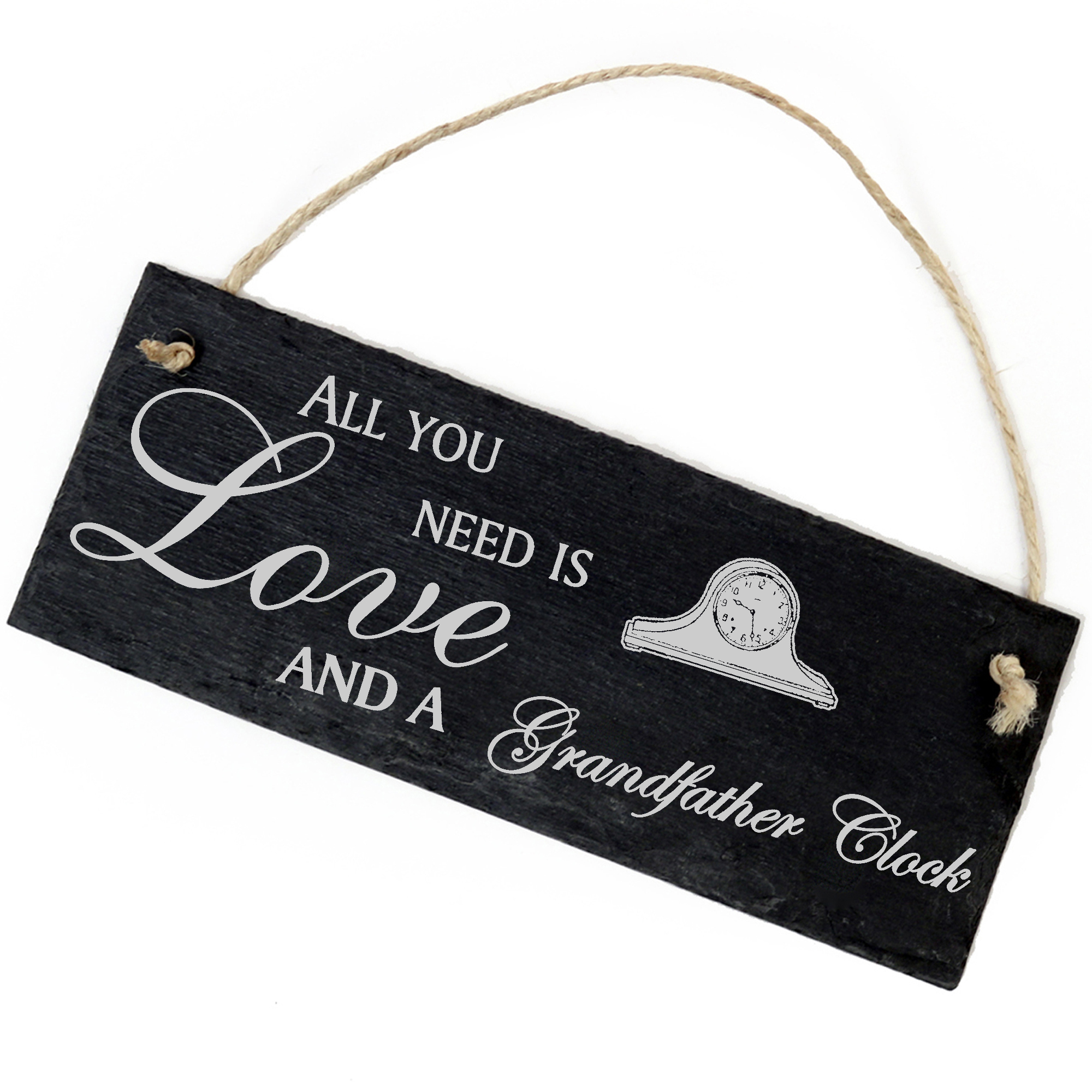 Schiefertafel Deko Standuhr Schild 22 x 8 cm - All you need is Love and a Grandfather Clock