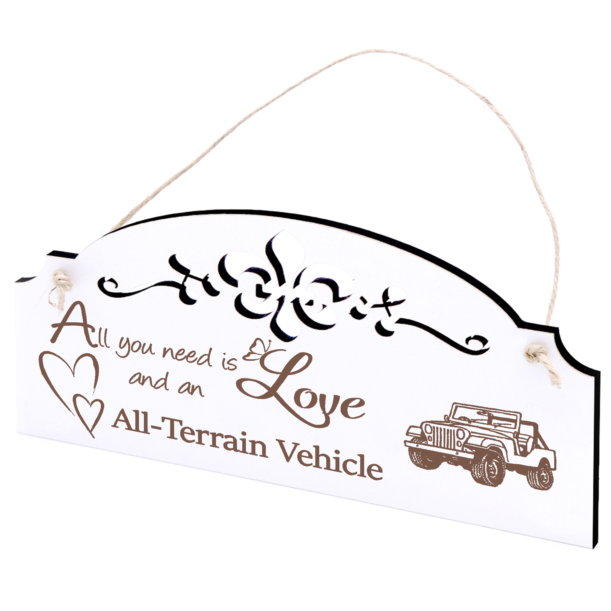 Schild Geländewagen Deko 20x10cm - All you need is Love and an All-Terrain Vehicle - Holz