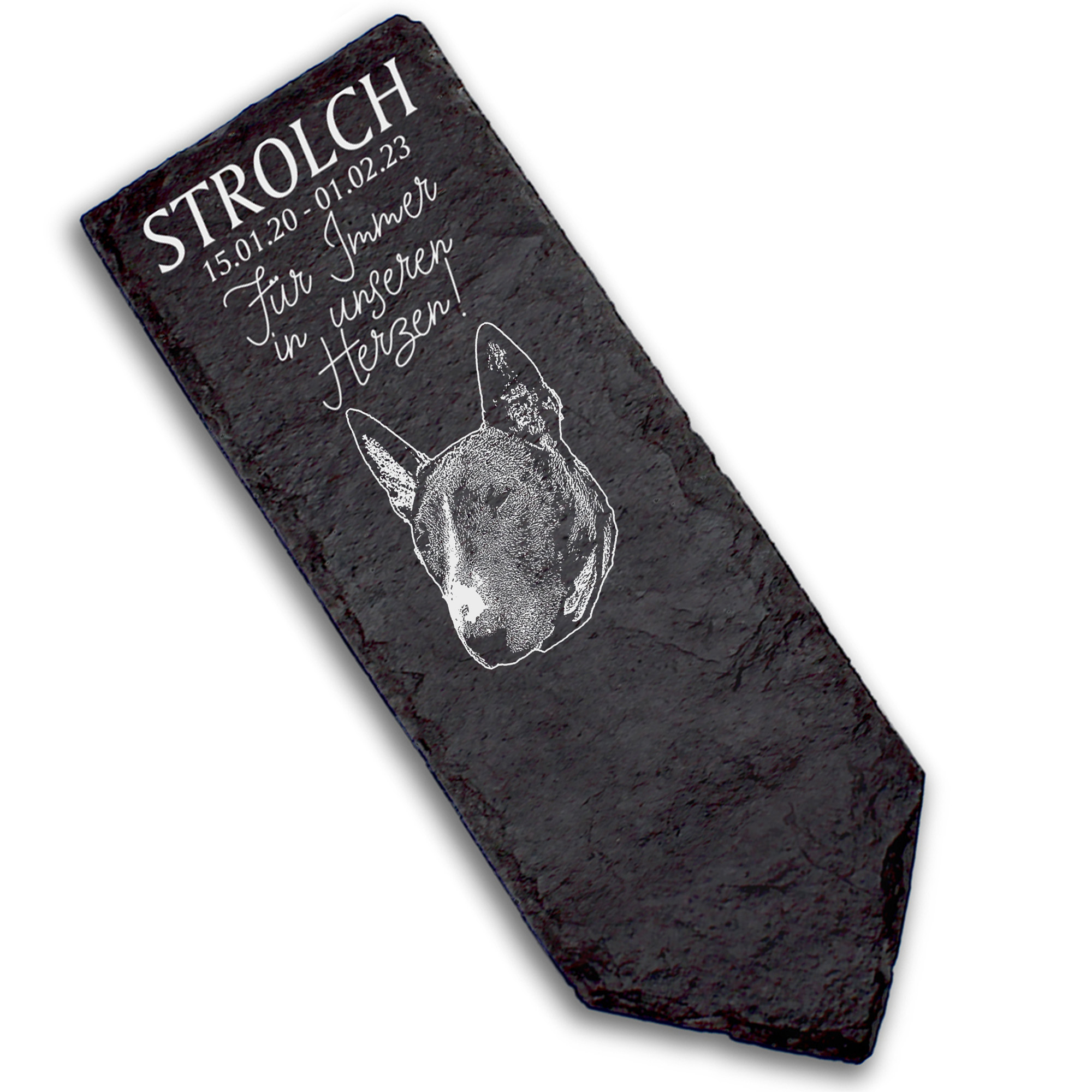Grabstecker Grabschmuck Grabstein - Bullterrier  - Personalisiert Grab Deko 8 x 22 cm Grabdekoration