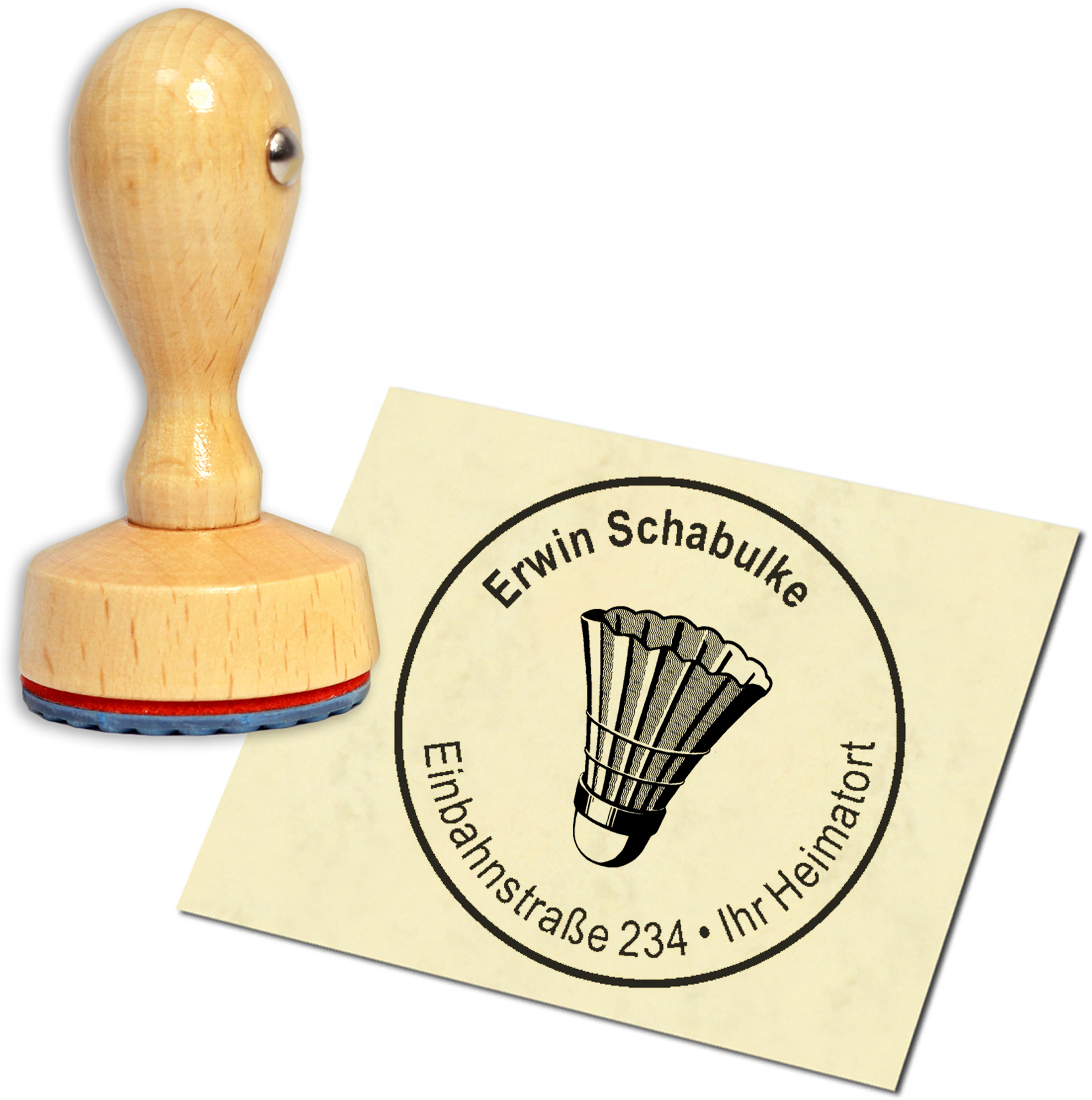 Stempel Adressstempel Holzstempel - Badminton Federball - rund 40mm