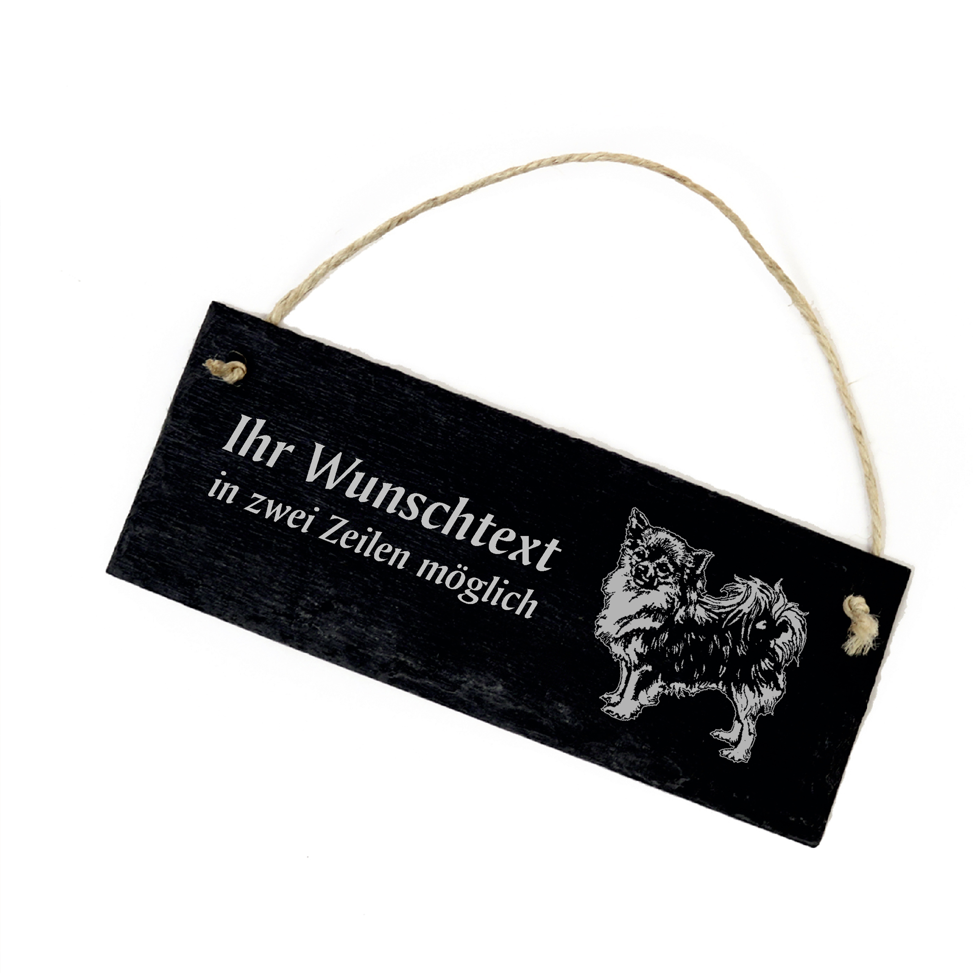 Hundeschild Chihuahua Langhaar Türschild  Schiefer - personalisiert - 22cm x 8cm