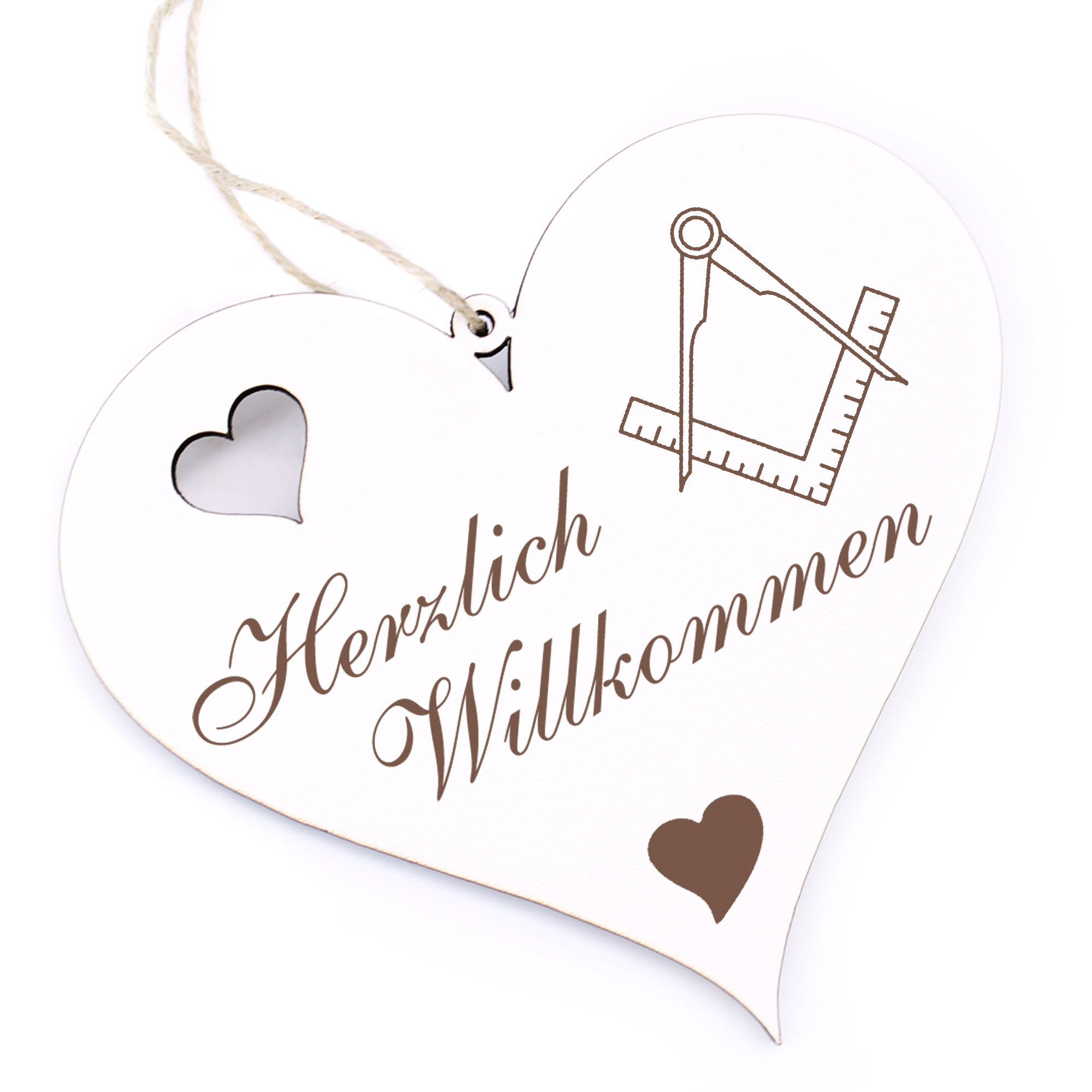 Herzlich Willkommen Schild - Freimaurer - Deko Herz Holz