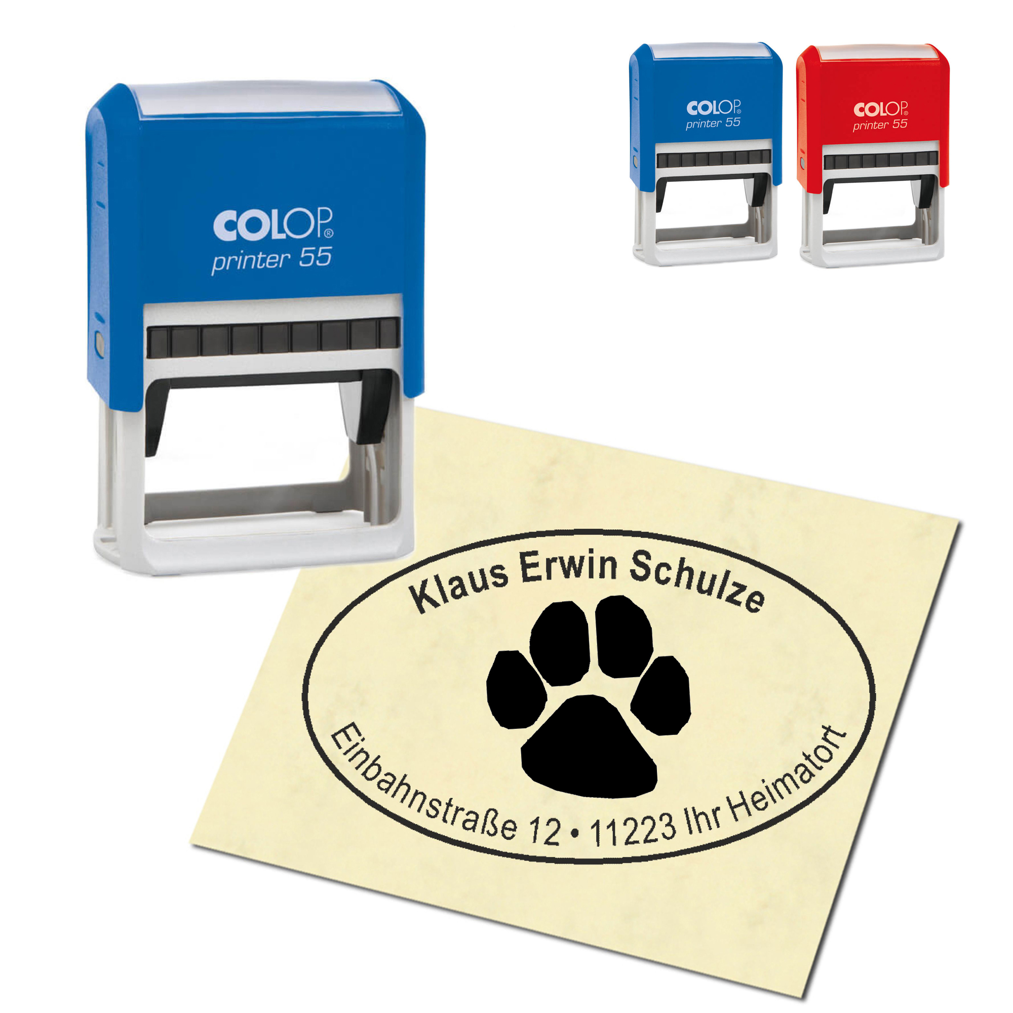 Adressstempel personalisiert Stempel - Tatze - oval 59 x 39 mm