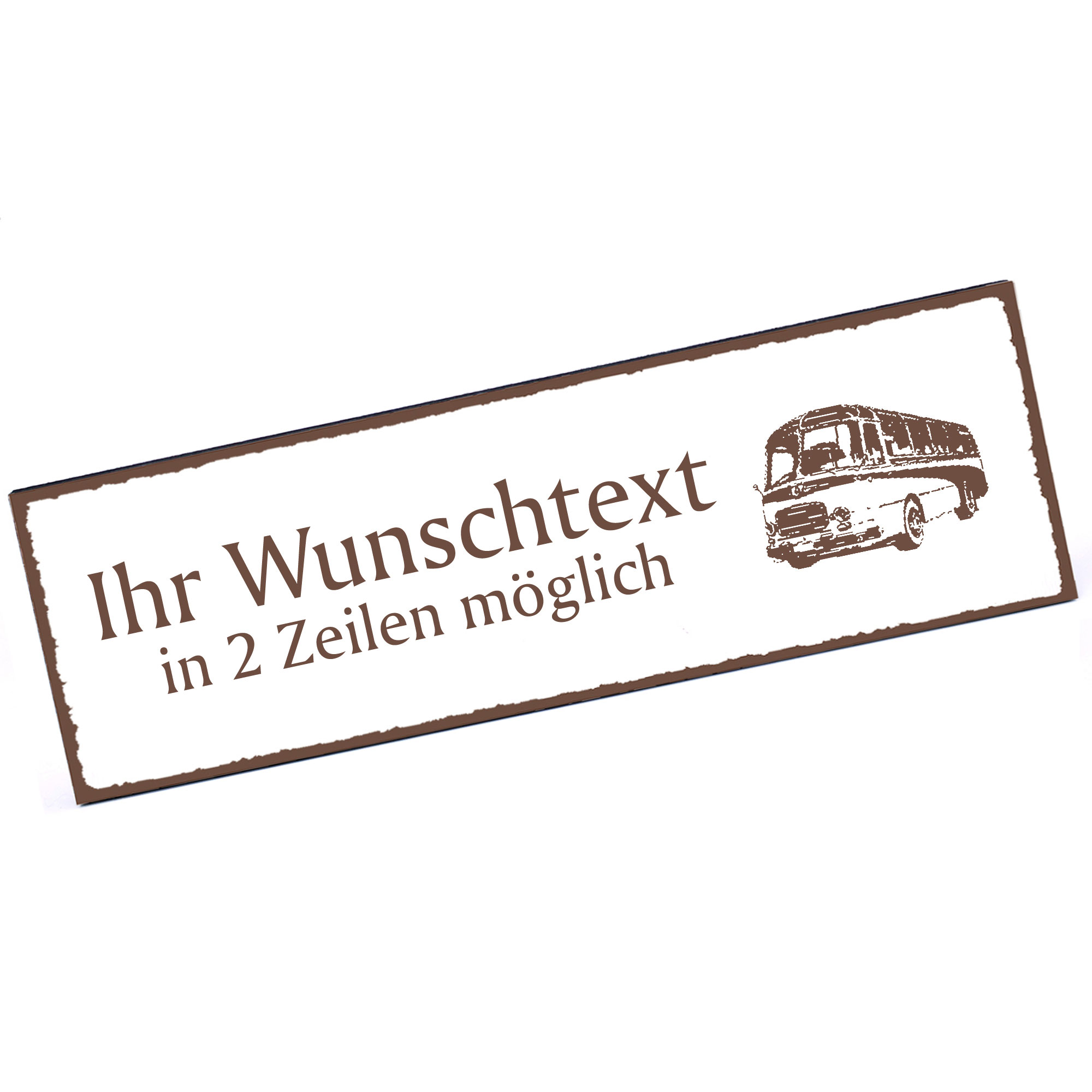 Türschild alter Bus  Namensschild personalisiert mit Gravur - 150mm x 50mm - selbstklebend