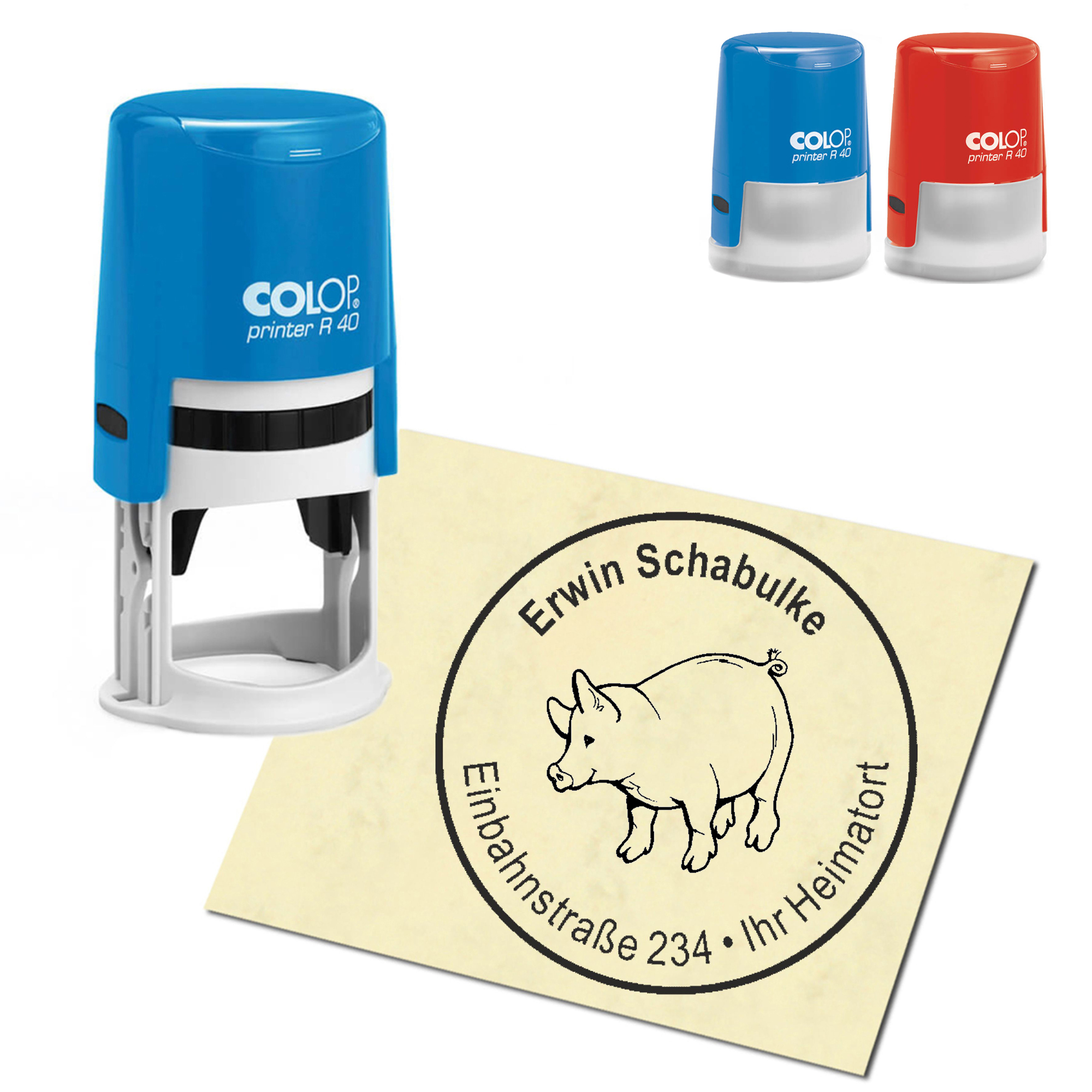 Stempel Adressstempel personalisiert - niedliches Schwein - rund &empty; 40mm