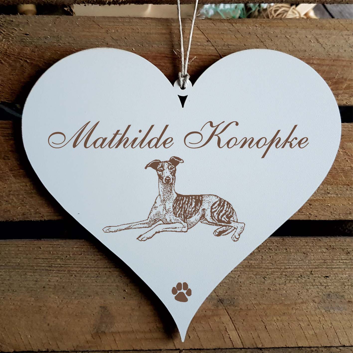 Herz Schild « Whippet » mit Namen - Türschild zum Anhängen