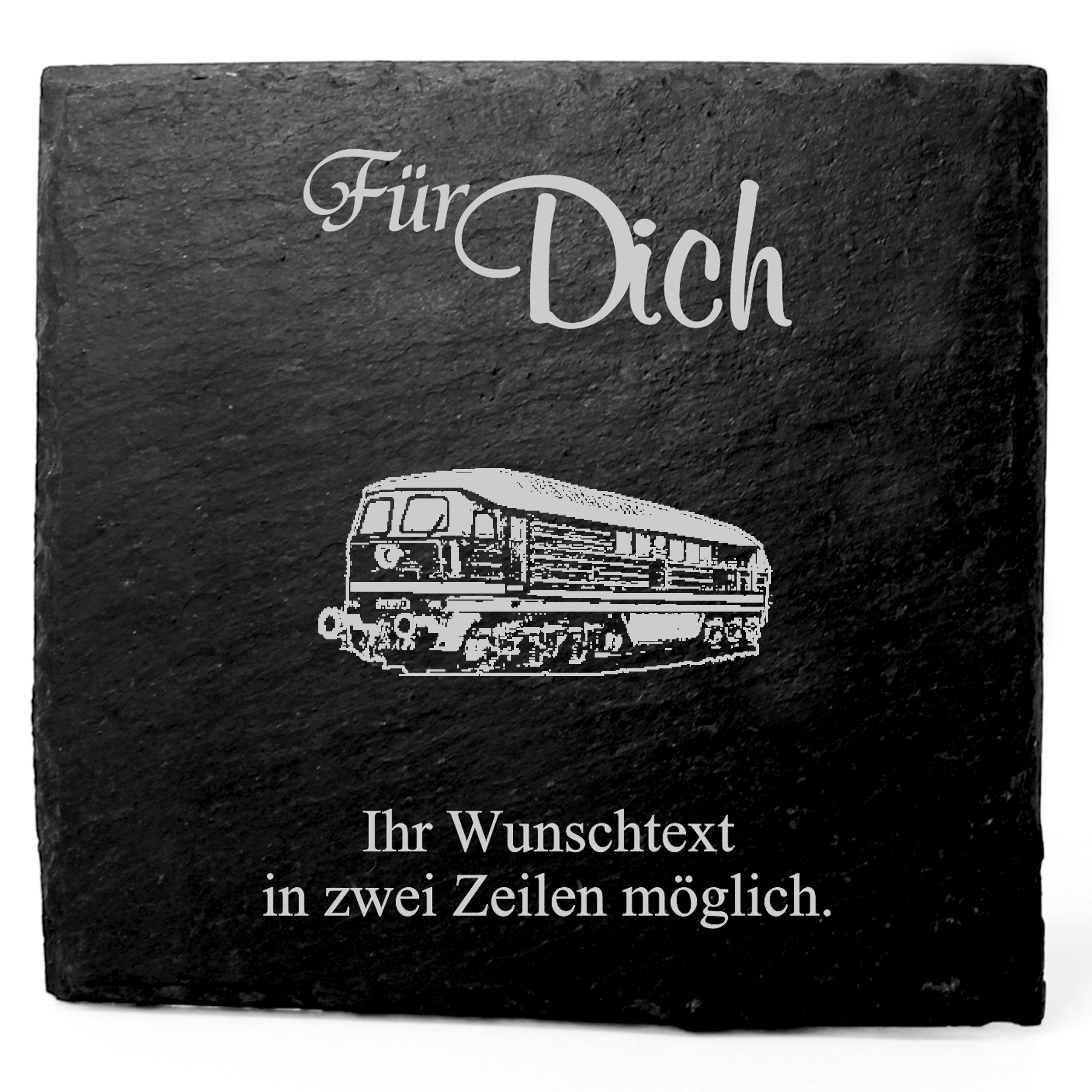 Deko Schiefer Untersetzer personalisiert Eisenbahn - Für Dich - 11x11cm