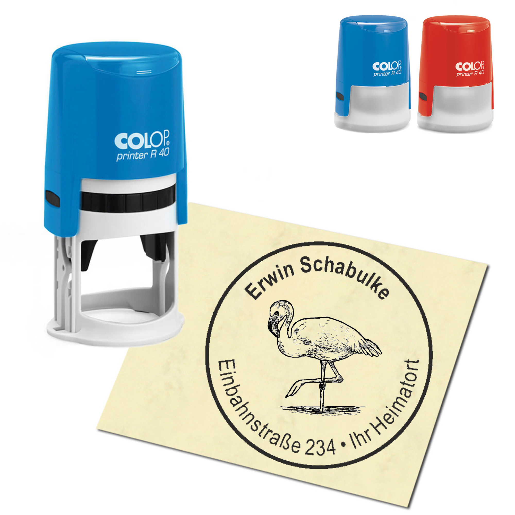 Stempel Adressstempel personalisiert - Flamingo - rund &empty; 40mm