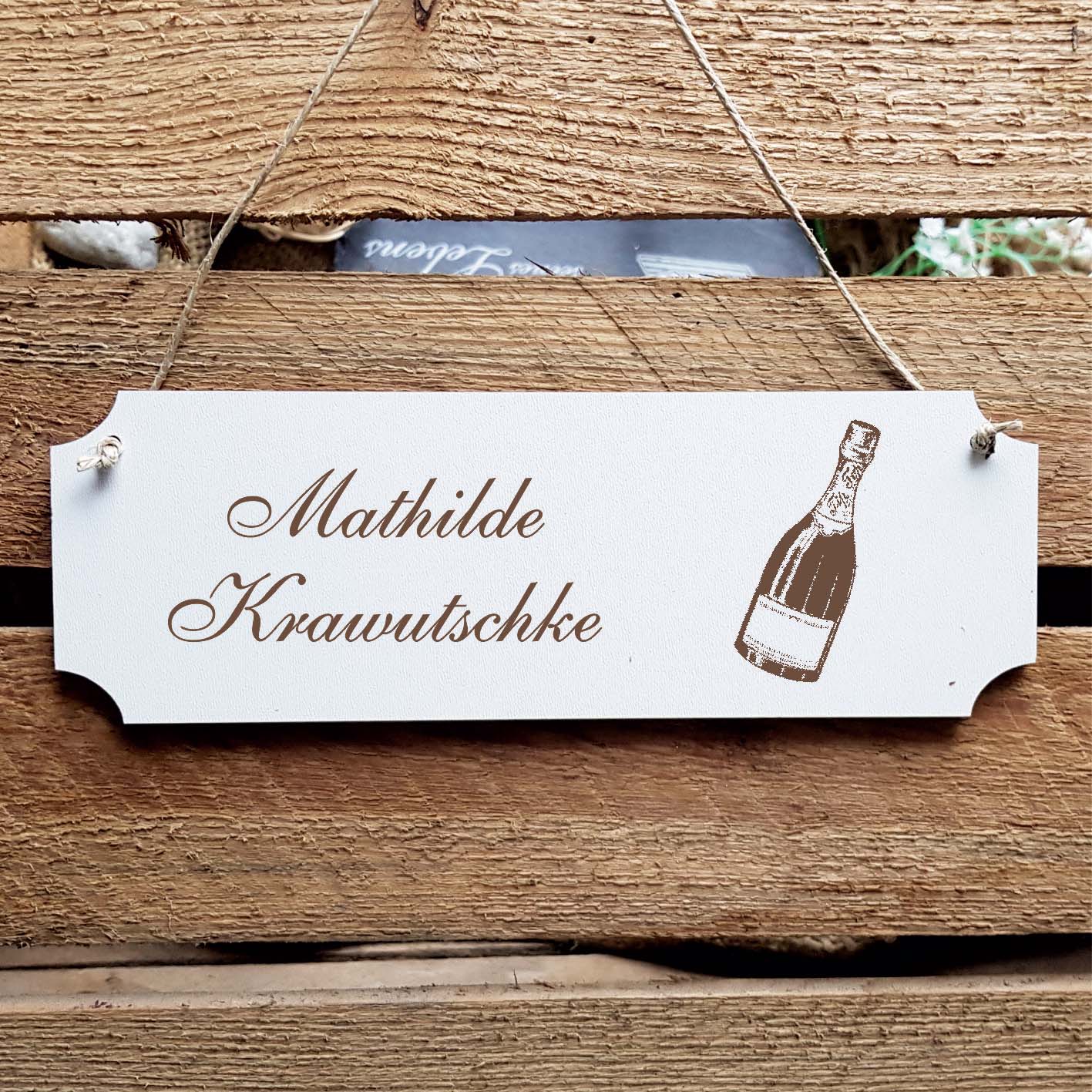 Schild « Sekt Flasche » Namensschild Türschild zum Anhängen - 20 x 6,7 cm