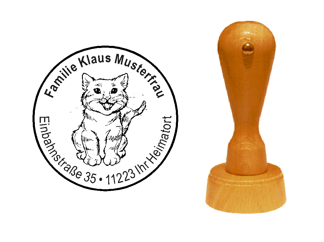 « Katze Miau » Holzstempel mit persönlichem Wunschtext