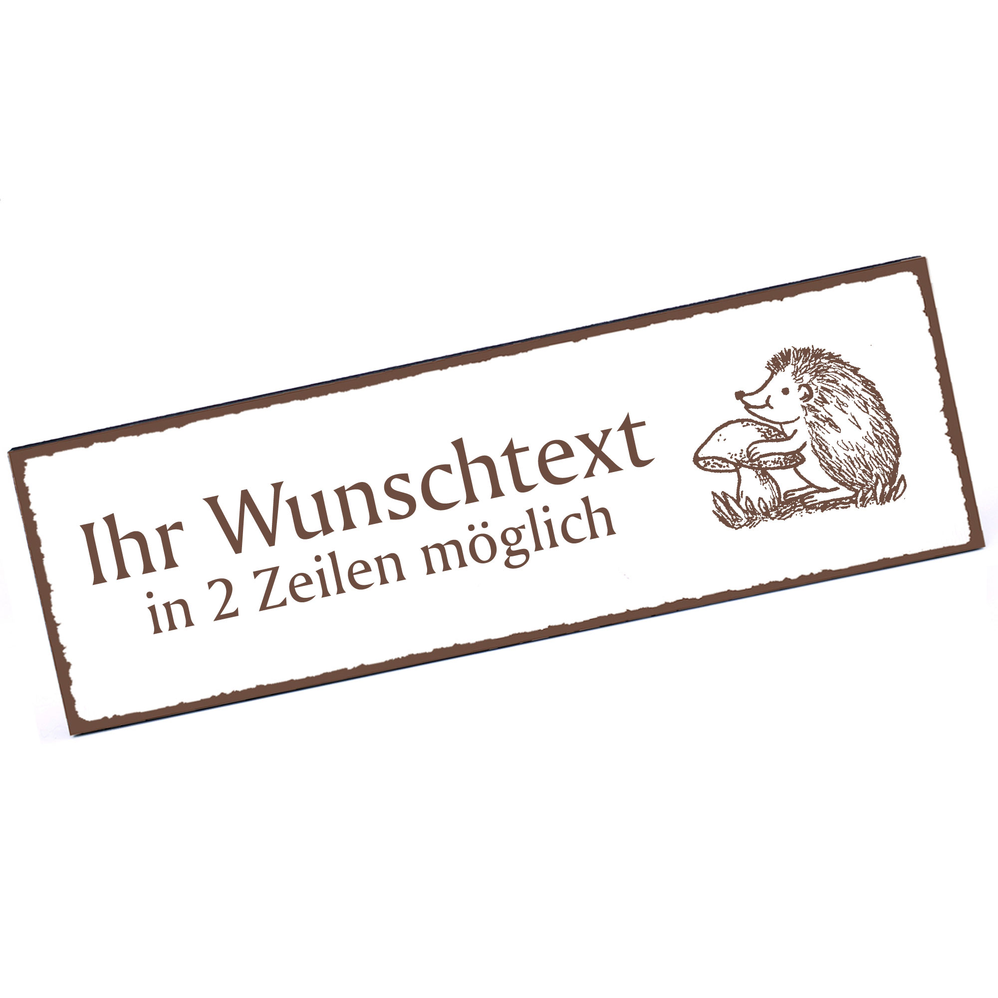 Türschild Igel mit Pilz  Namensschild personalisiert mit Gravur - 150mm x 50mm - selbstklebend