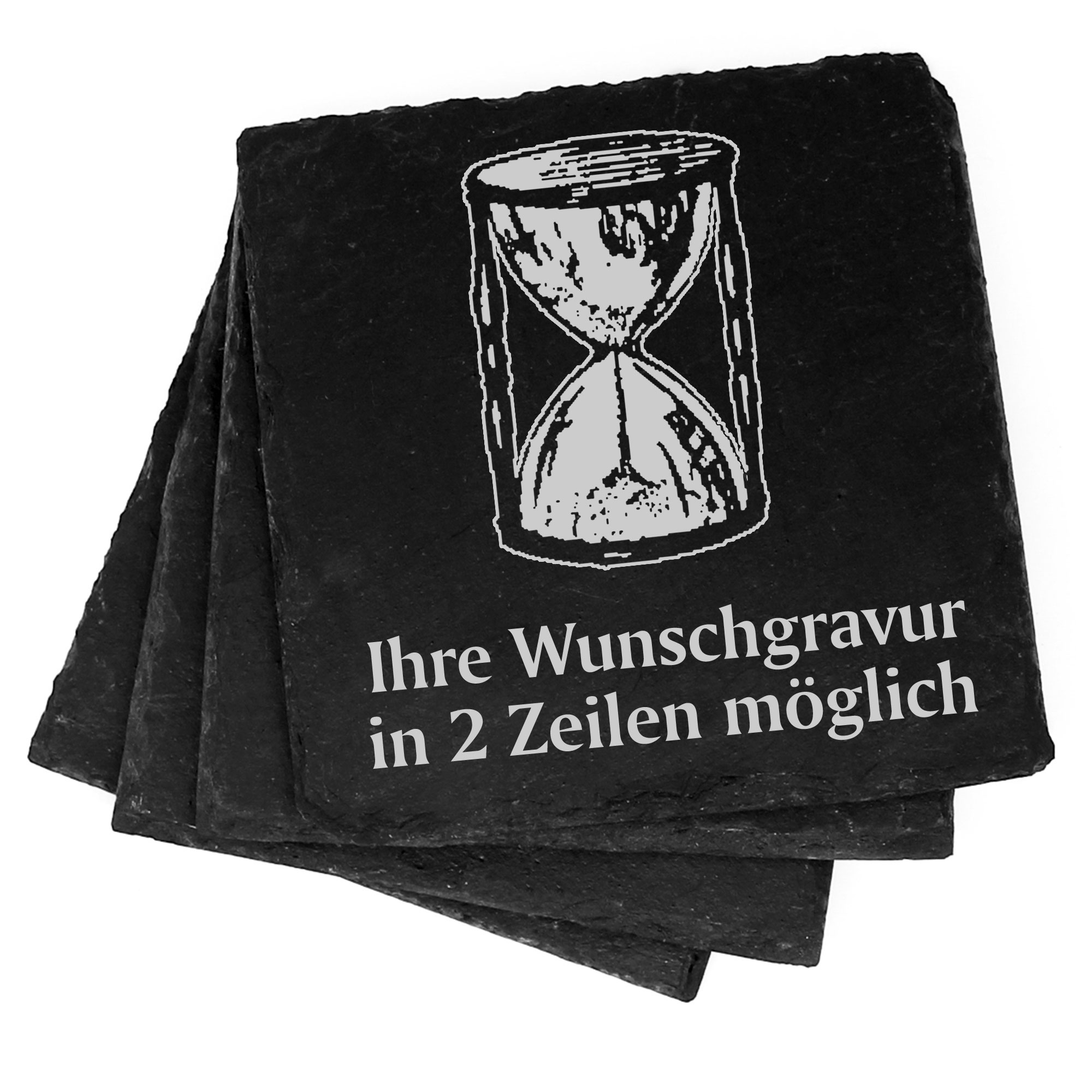 4x Sanduhr Deko Schiefer Untersetzer Wunschgravur Set - 11 x 11 cm